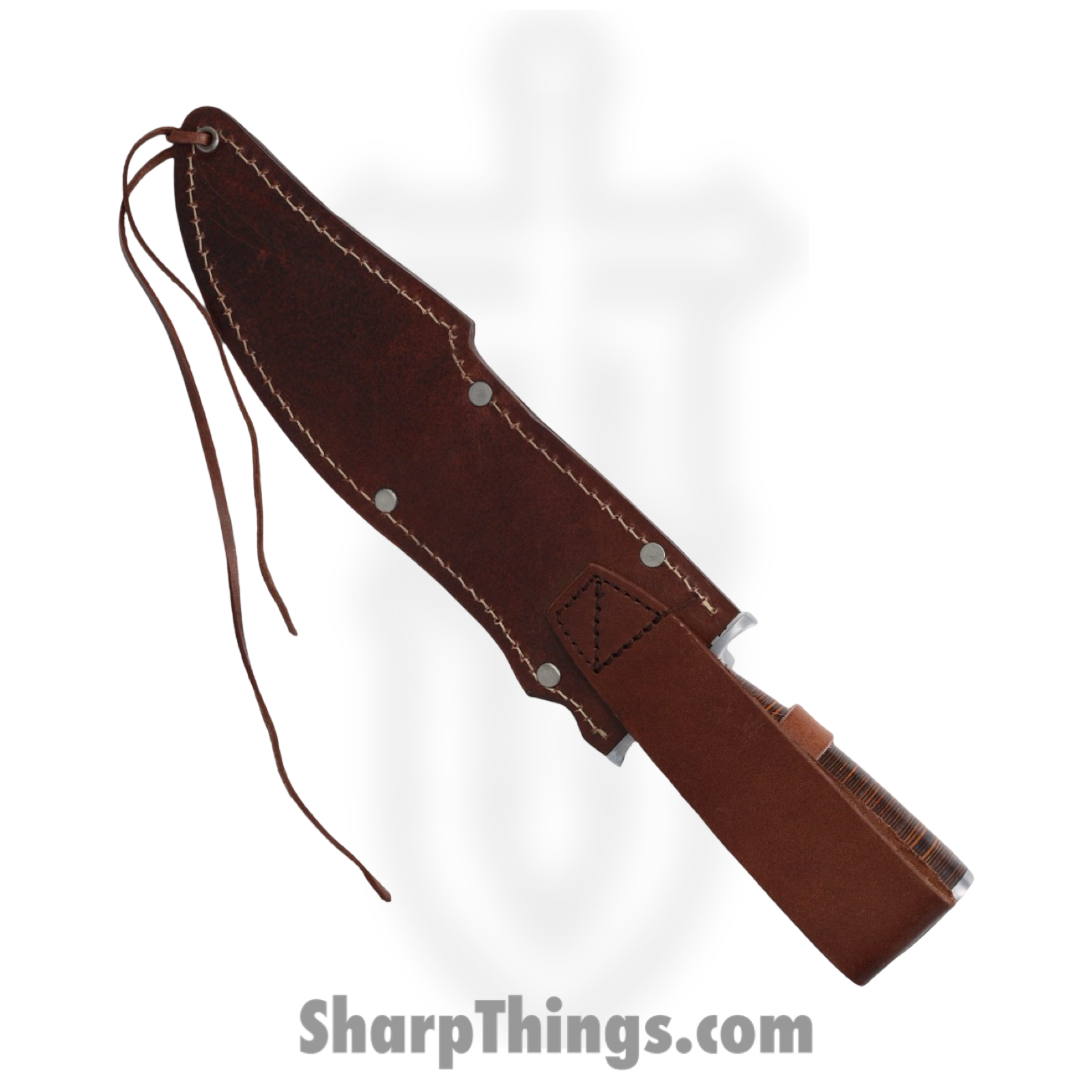 Marbles - MR621 - Bowie - Fixed Blade Knife - Stainless Satin Clip Point - Stacked Leather - Brown - Image 4