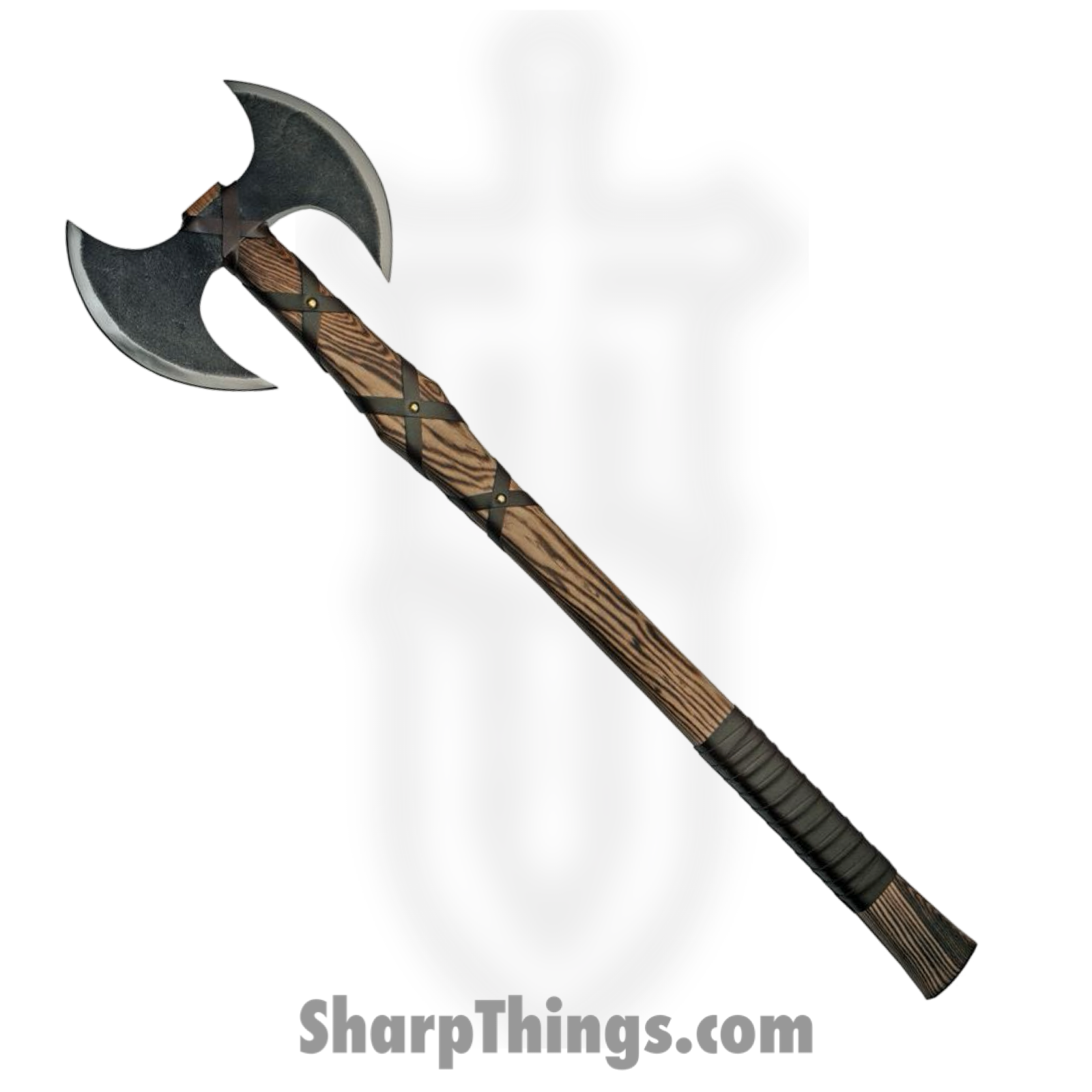 Rite Edge - PA882480 - Berserker Battle Axe - Fixed Blade Knife - Stainless Coated - Burnt Ash Wood - Brown Black