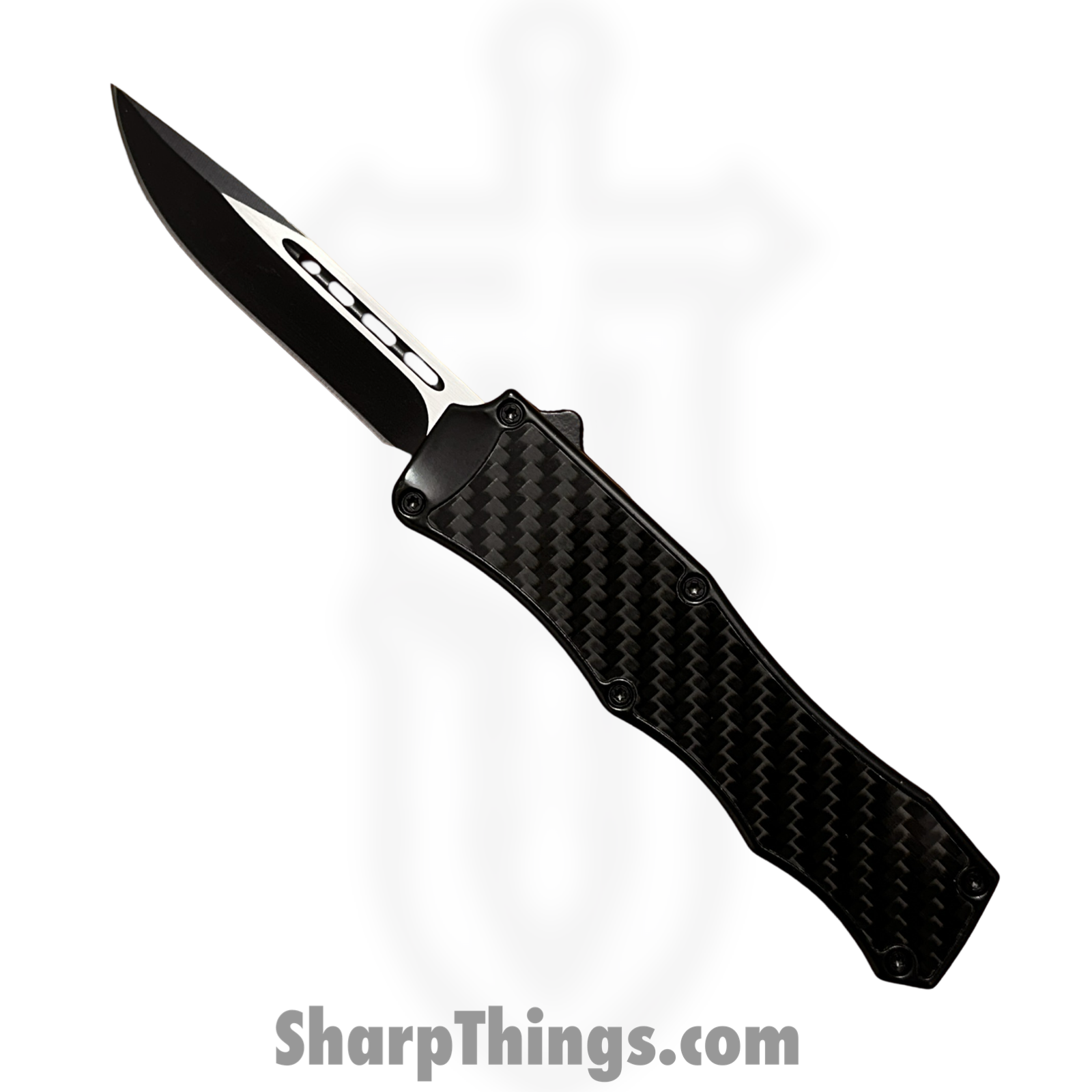 PTC - A1 - OTF Auto - Stainless Two Tone Drop Point - Aluminum CF Insert - Black
