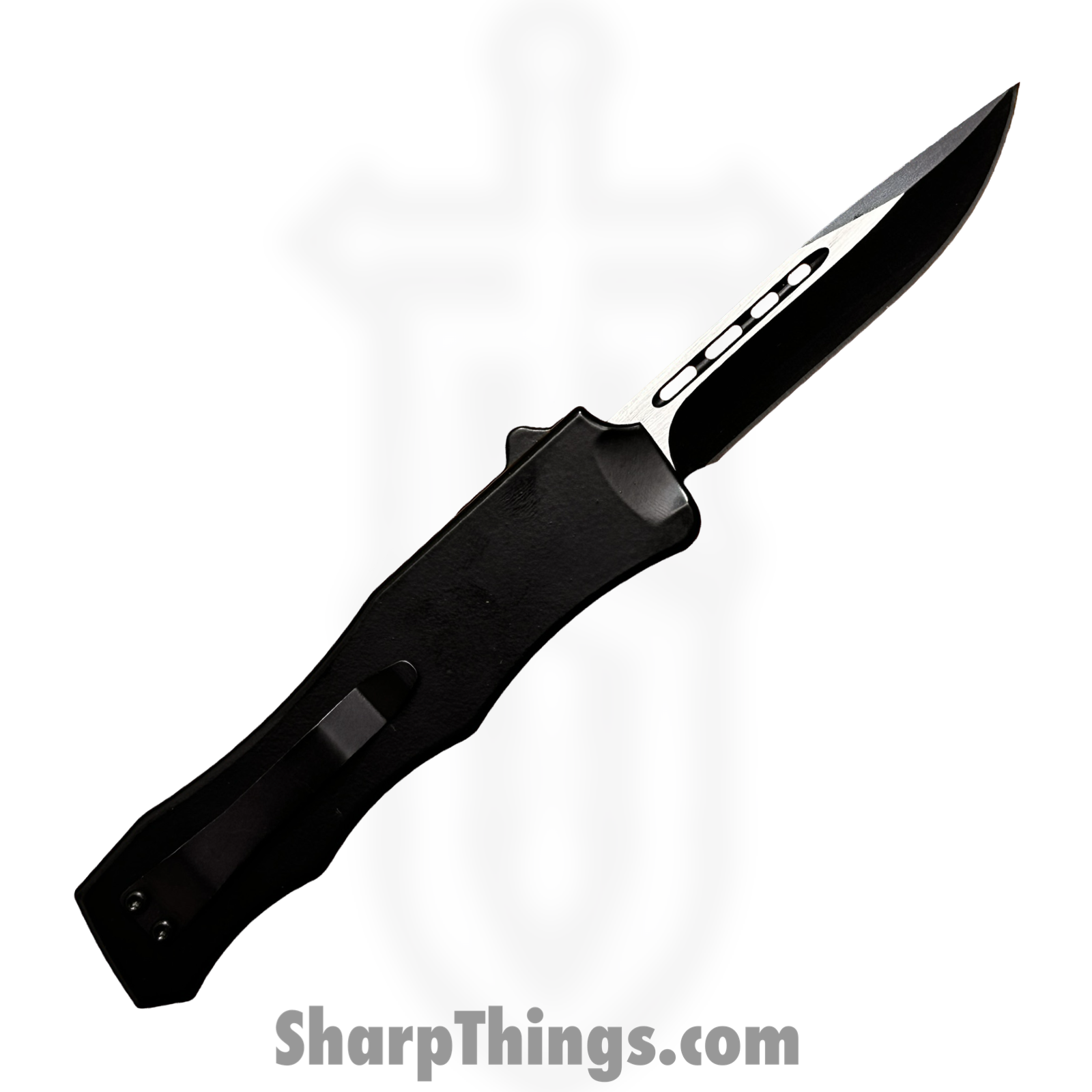 PTC - A1 - OTF Auto - Stainless Two Tone Drop Point - Aluminum CF Insert - Black - Image 2