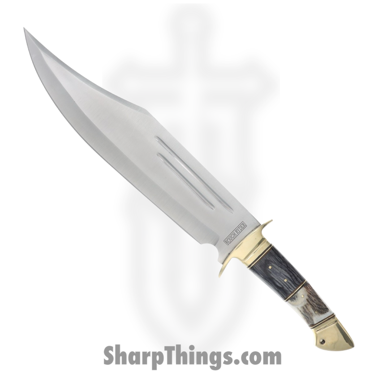 Rough Ryder - RR2272 - Bowie - Fixed Blade Knife - 420 SS Satin Bowie - Stag/Pakkawood - Black White
