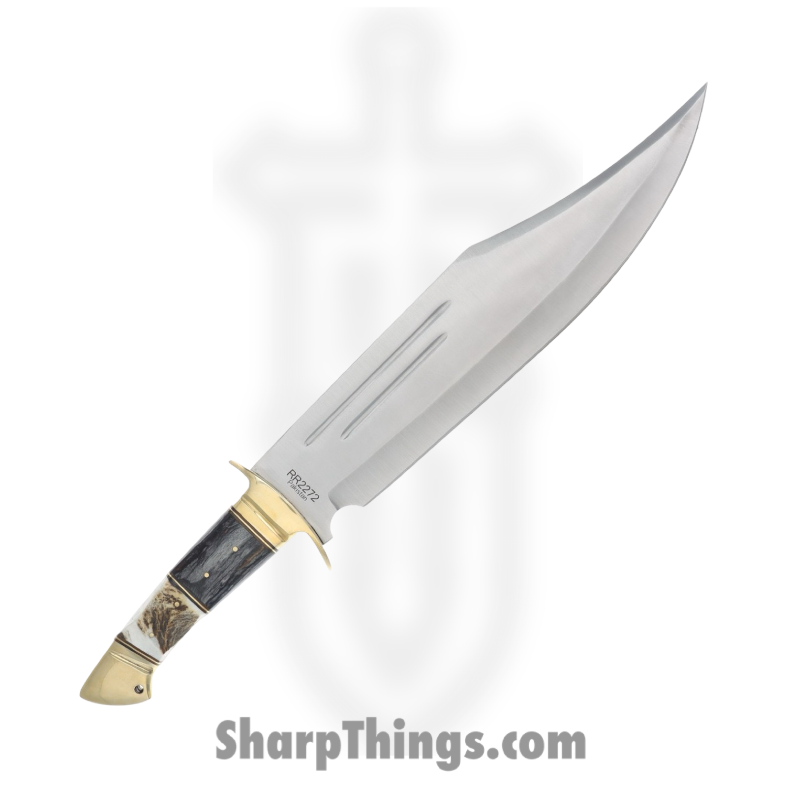 Rough Ryder - RR2272 - Bowie - Fixed Blade Knife - 420 SS Satin Bowie - Stag/Pakkawood - Black White - Image 2