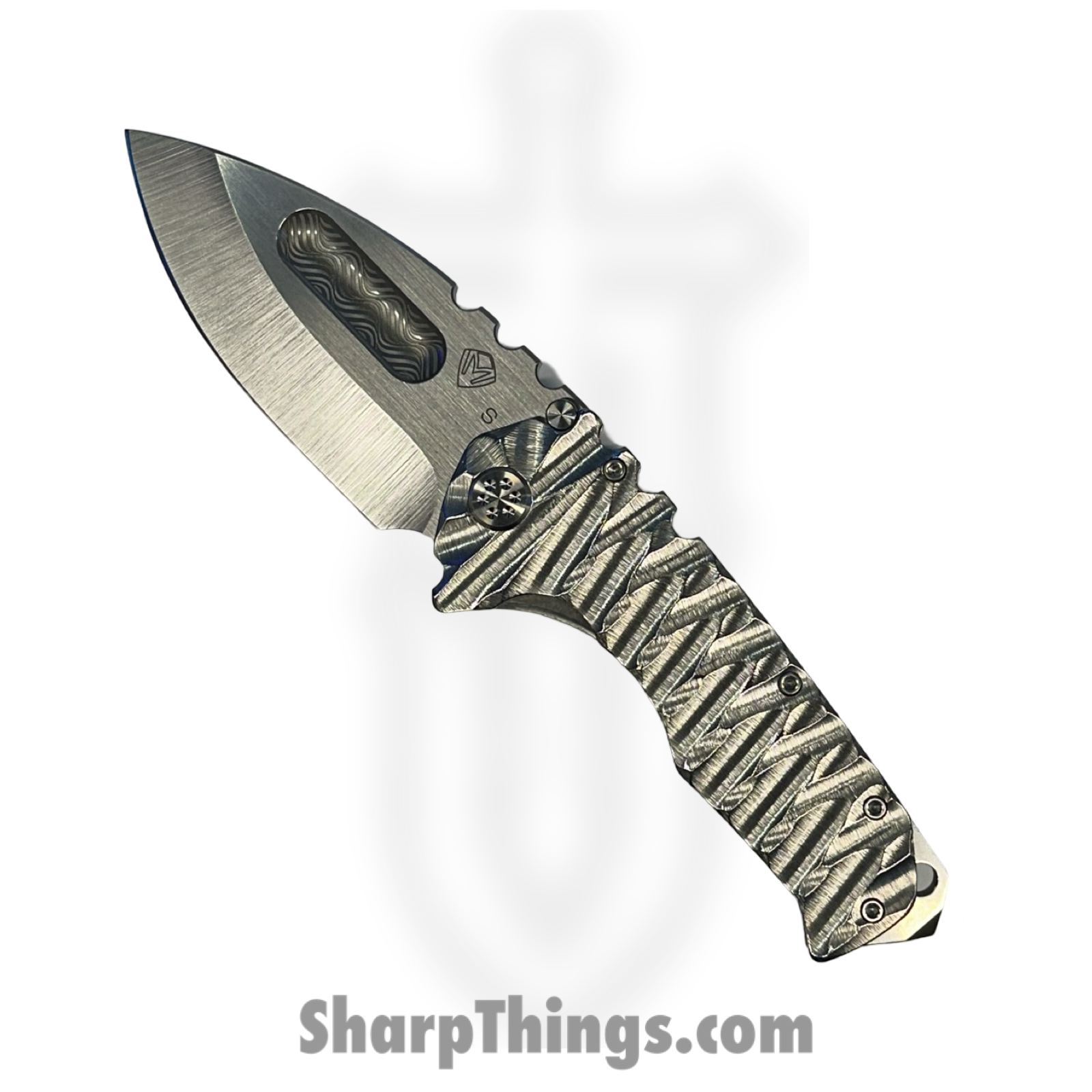 Medford Knife and Tool - MK013SSTD-01TM-TSCS-BN - Prae Ti - Folding Knife - Maker's Satin Drop Point - "Predator" Titanium - Silver