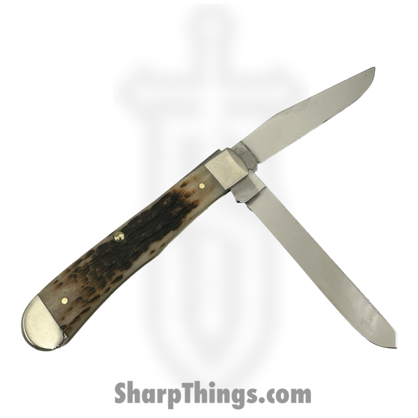 Case Cutlery - CA00164 - Trapper - Folding Knife - Carbon Steel Polished Clip Spey - Bone Peach Seed Jig - Amber - Image 2