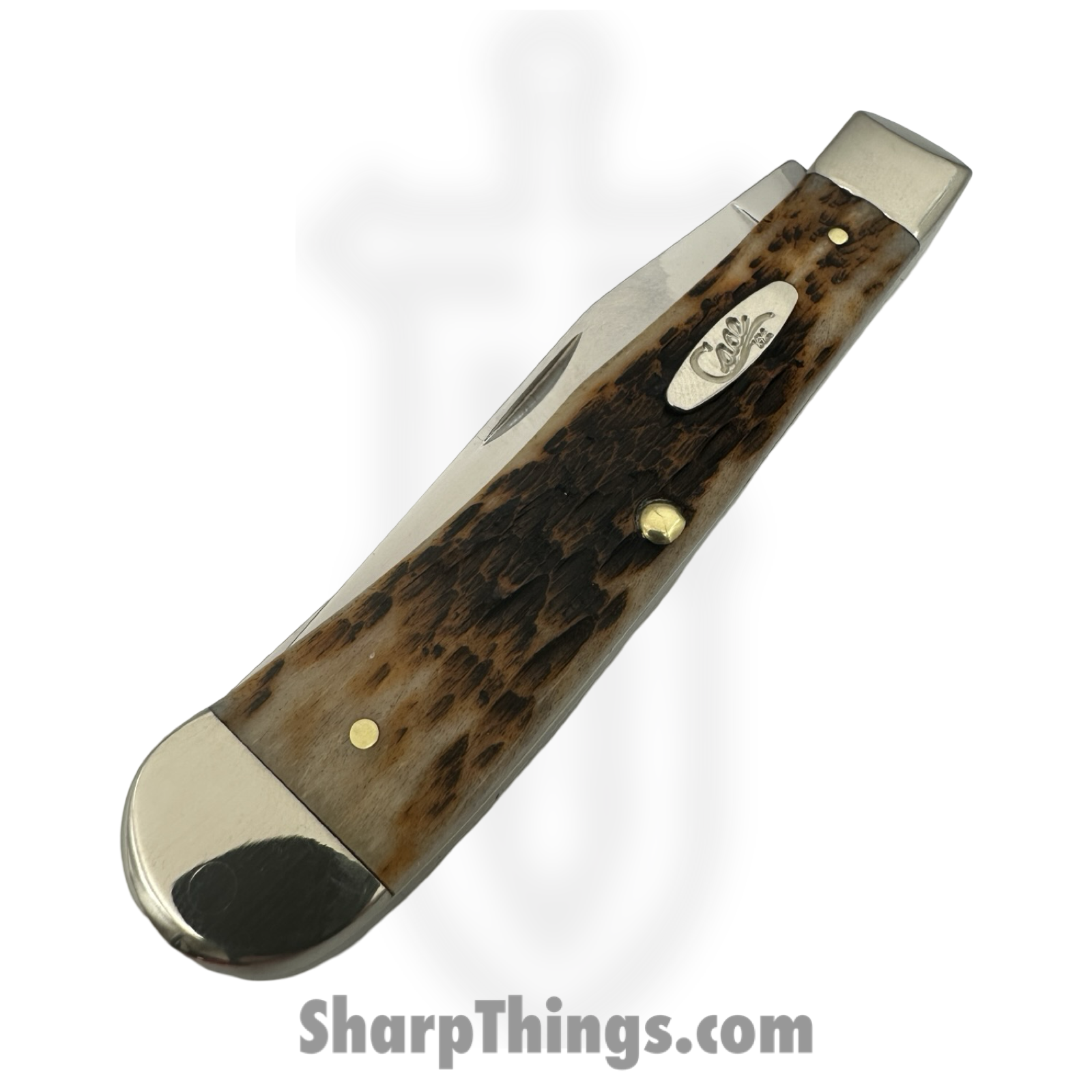 Case Cutlery - CA00164 - Trapper - Folding Knife - Carbon Steel Polished Clip Spey - Bone Peach Seed Jig - Amber - Image 4