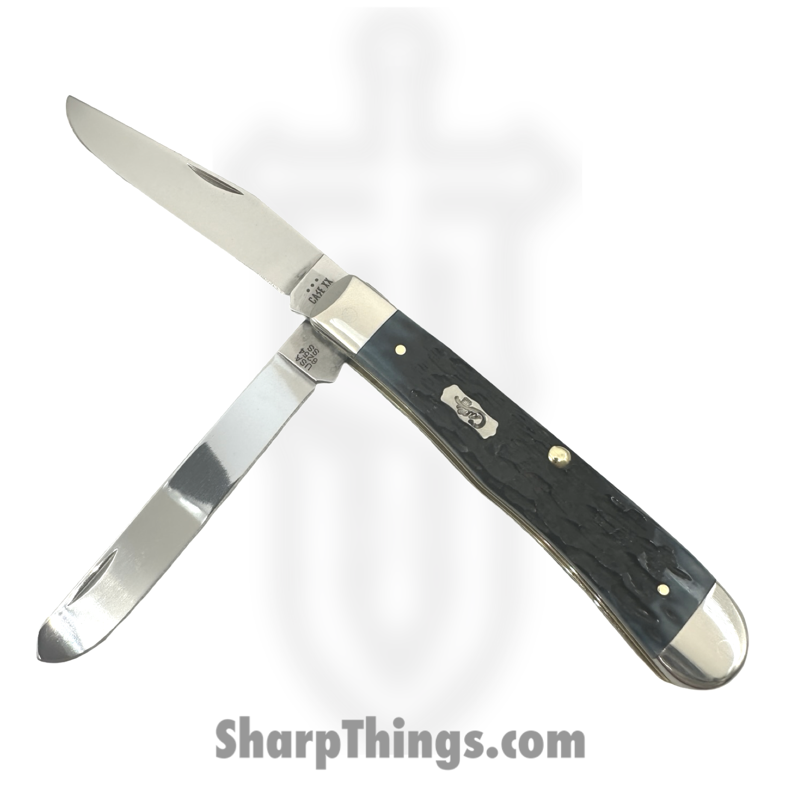 Case Cutlery - CA51850 - Trapper - Folding Knife - Carbon Steel Polished Clip Spey - Pocket Worn Bone Peach Seed Jig - Mediterranean Blue