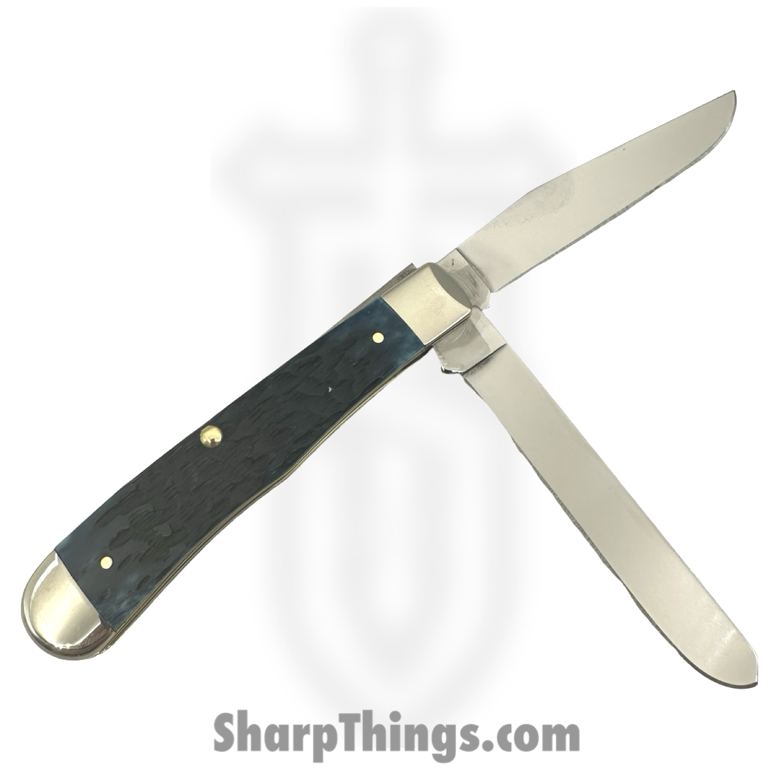Case Cutlery - CA51850 - Trapper - Folding Knife - Carbon Steel Polished Clip Spey - Pocket Worn Bone Peach Seed Jig - Mediterranean Blue - Image 2