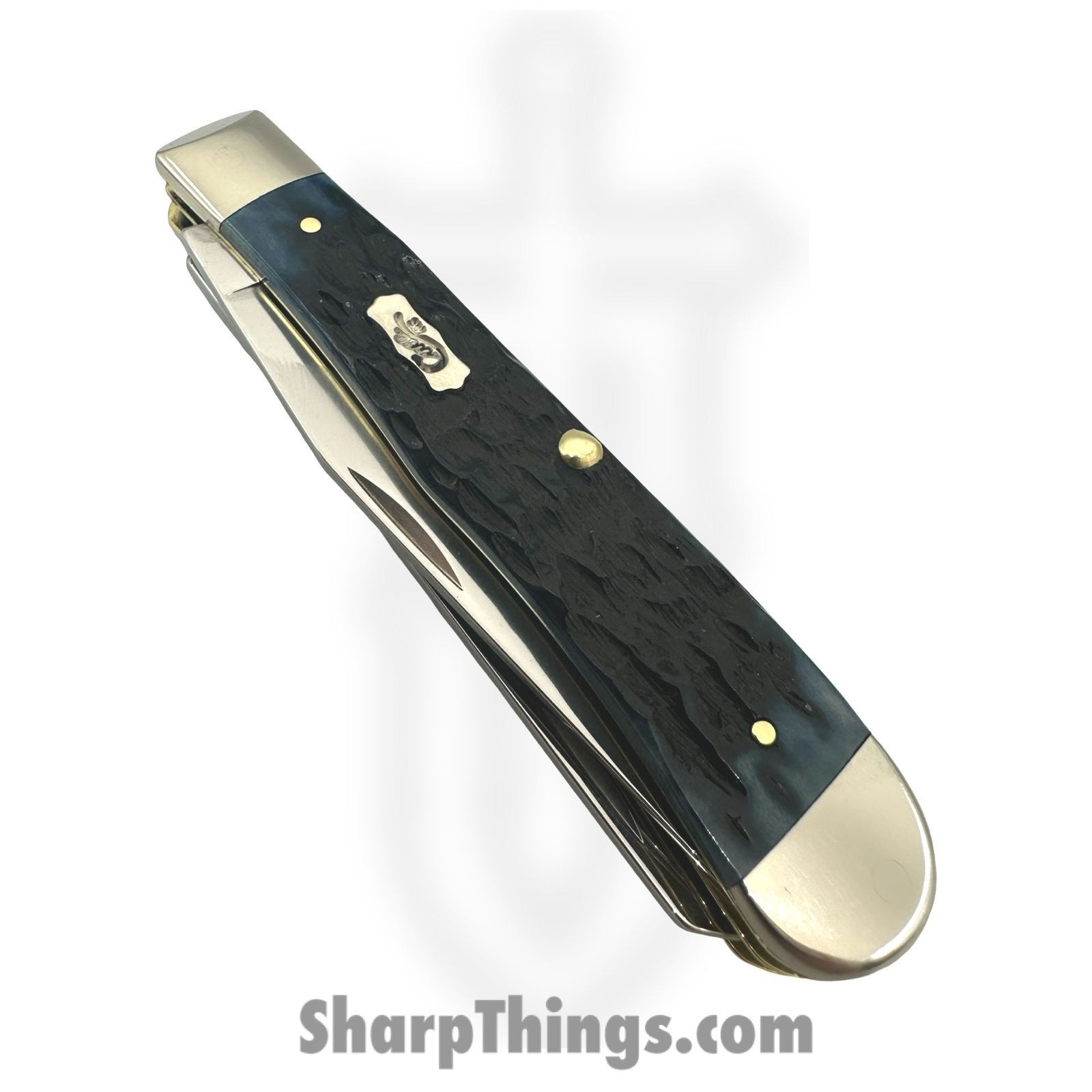 Case Cutlery - CA51850 - Trapper - Folding Knife - Carbon Steel Polished Clip Spey - Pocket Worn Bone Peach Seed Jig - Mediterranean Blue - Image 4