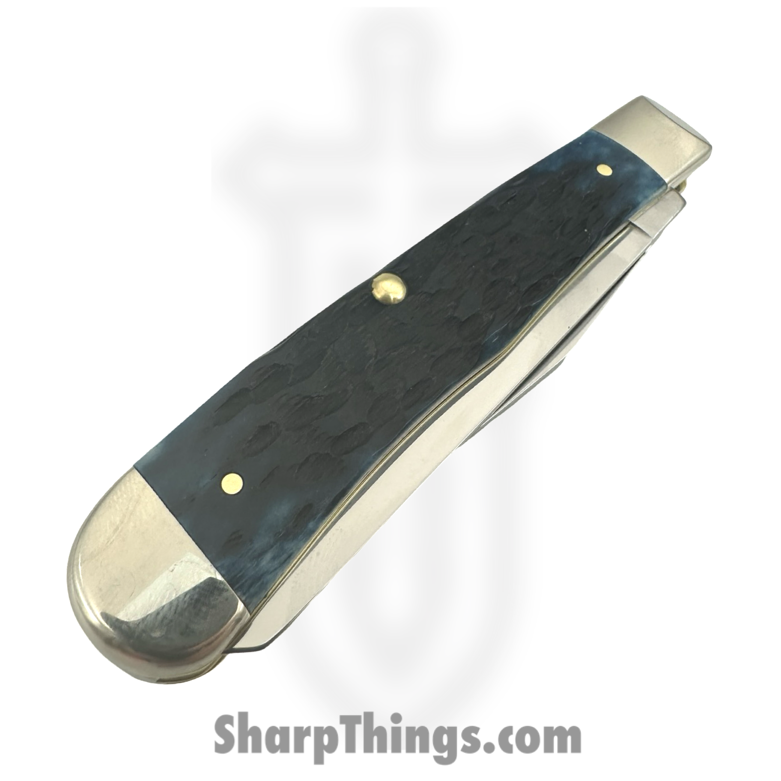 Case Cutlery - CA51850 - Trapper - Folding Knife - Carbon Steel Polished Clip Spey - Pocket Worn Bone Peach Seed Jig - Mediterranean Blue - Image 3