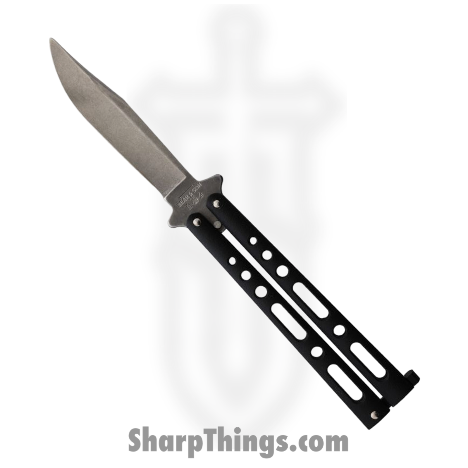 Bear & Son - BC117BSW - Butterfly - Balisong - 440 SS Stonewash Clip Point - Zinc - Black