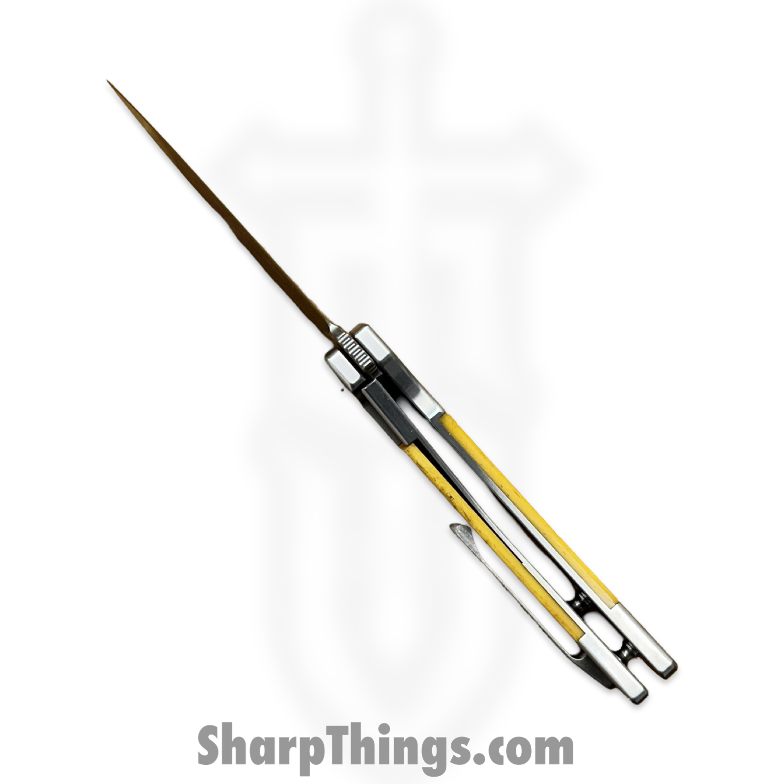 Finch Knife Co. - FL354 - Frog Leg - Folding Knife - 154CM Satin Clip Point - Smooth Ox Bone - Sunkiss - Image 5