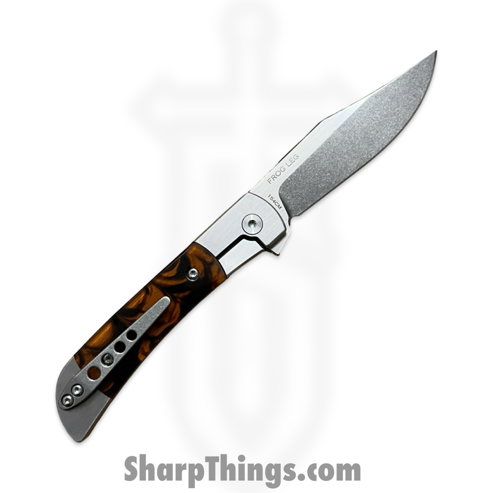 Finch Knife Co. - FL525 - Frog Leg - Folding Knife - 154CM Polished Clip Point - Resin - Tortoise - Image 2