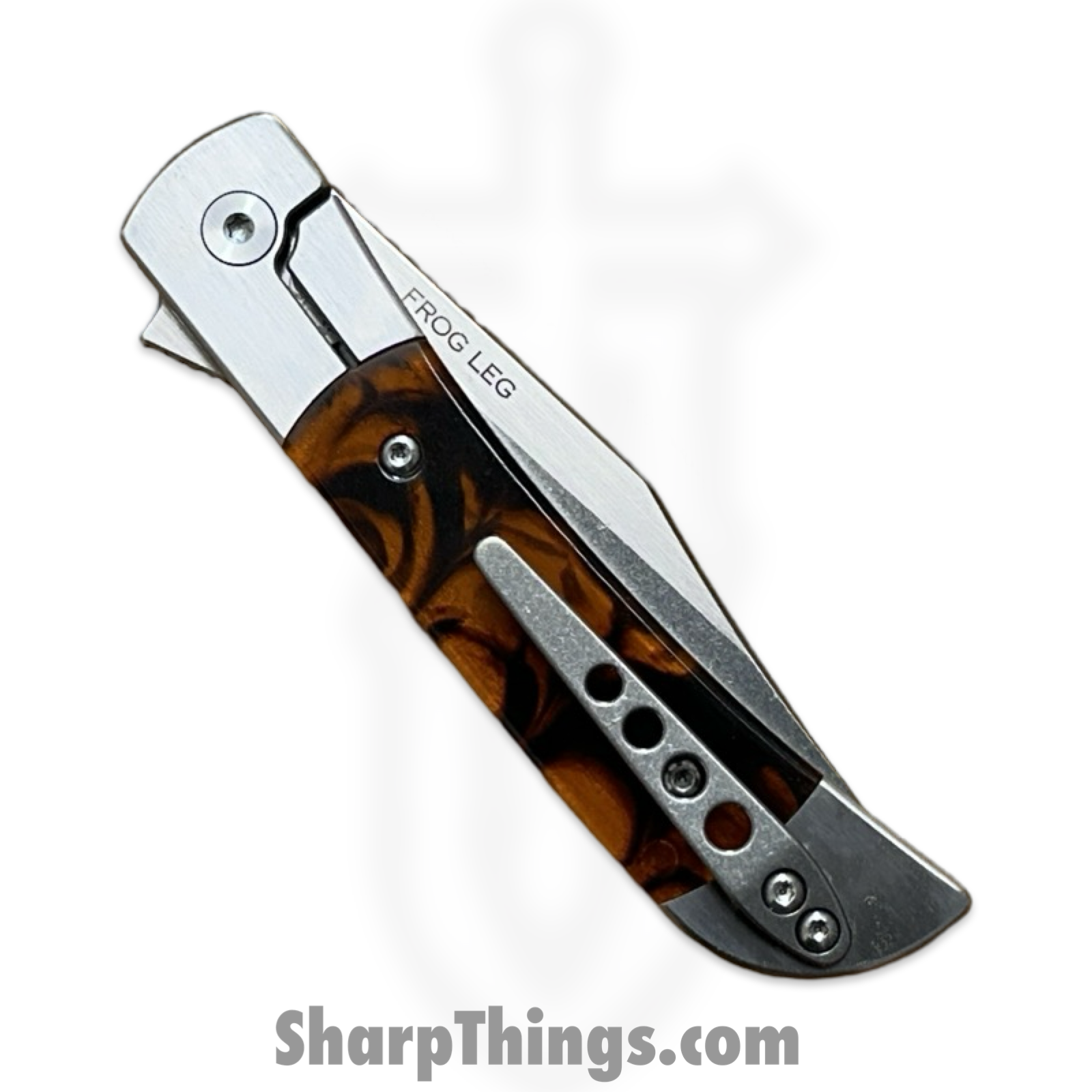 Finch Knife Co. - FL525 - Frog Leg - Folding Knife - 154CM Polished Clip Point - Resin - Tortoise - Image 4