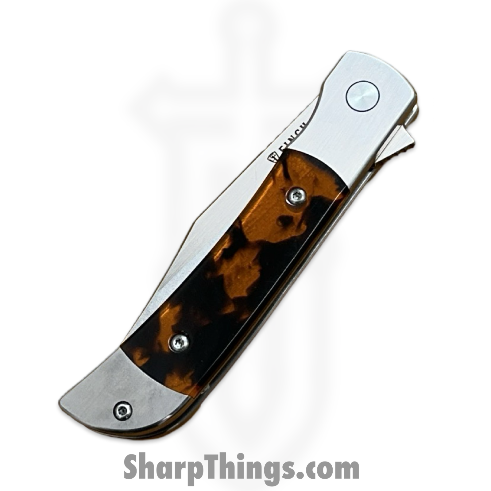 Finch Knife Co. - FL525 - Frog Leg - Folding Knife - 154CM Polished Clip Point - Resin - Tortoise - Image 3
