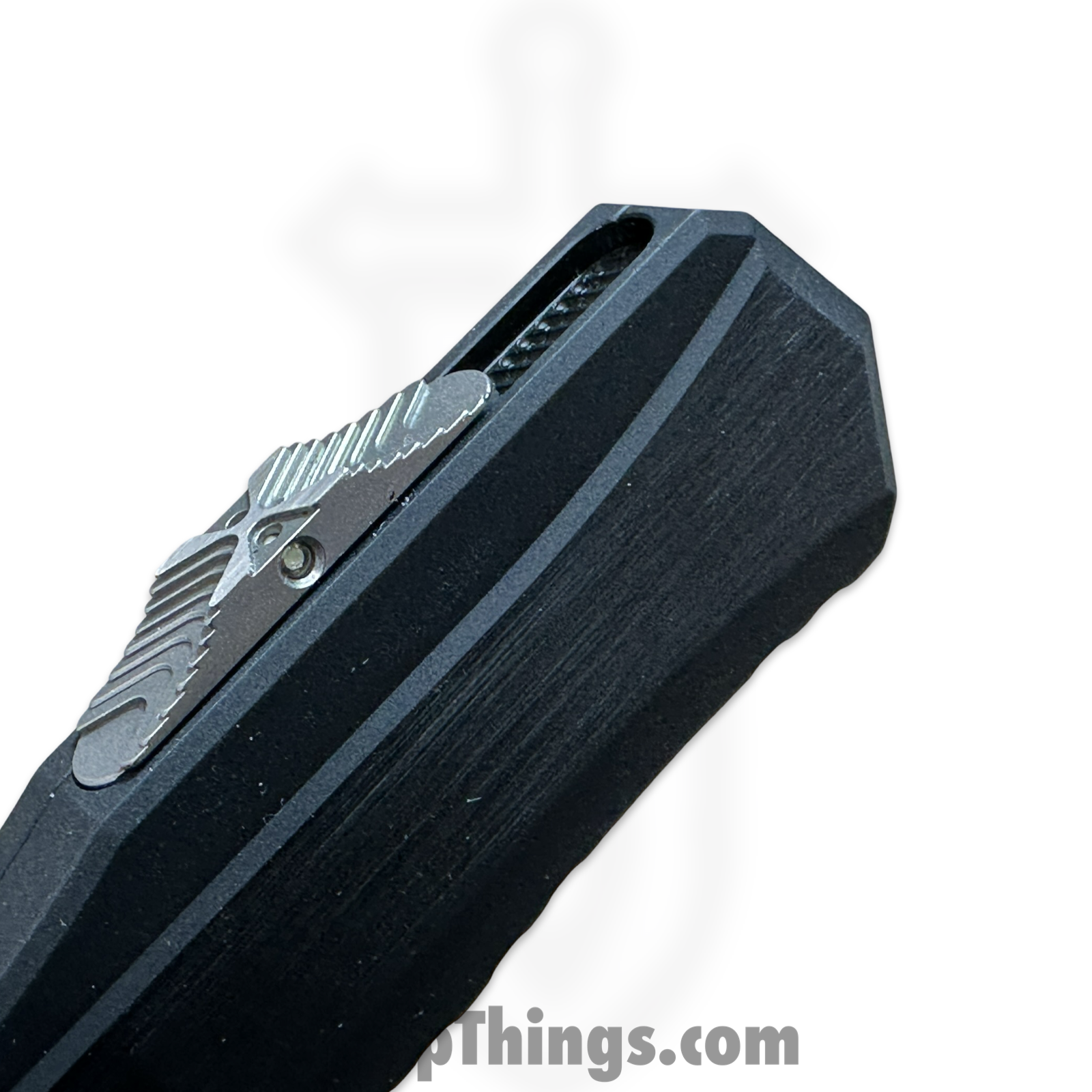 Microtech - 1242-16MS2 - Marfione Select Cypher II - OTF Auto - Blued Baker Forge Coppermai Damascus Dagger - Hefted Alloy - Black/Blue - Image 5