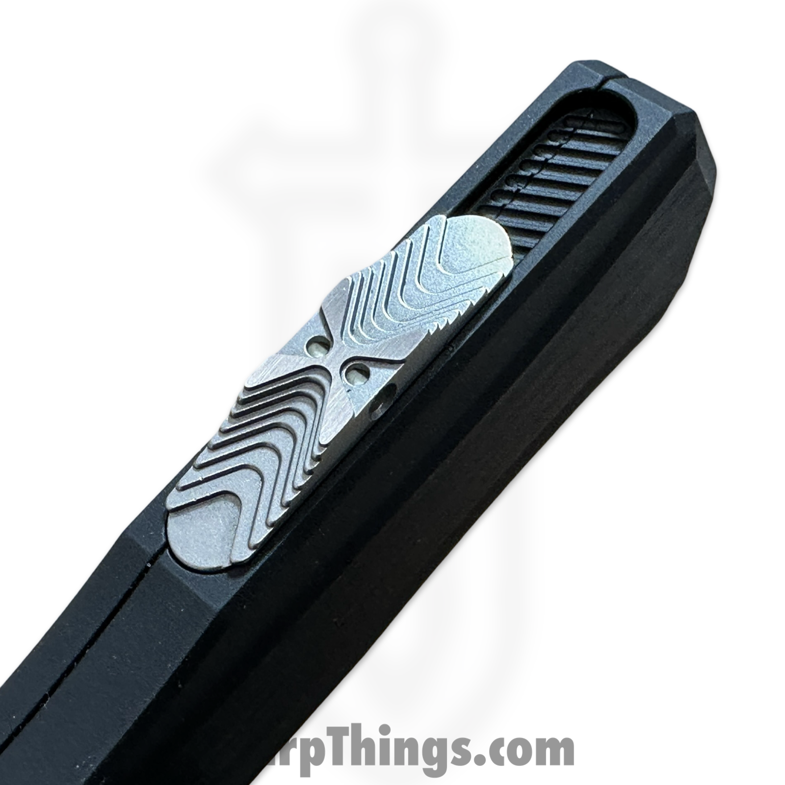Microtech - 1242-16MS2 - Marfione Select Cypher II - OTF Auto - Blued Baker Forge Coppermai Damascus Dagger - Hefted Alloy - Black/Blue - Image 4