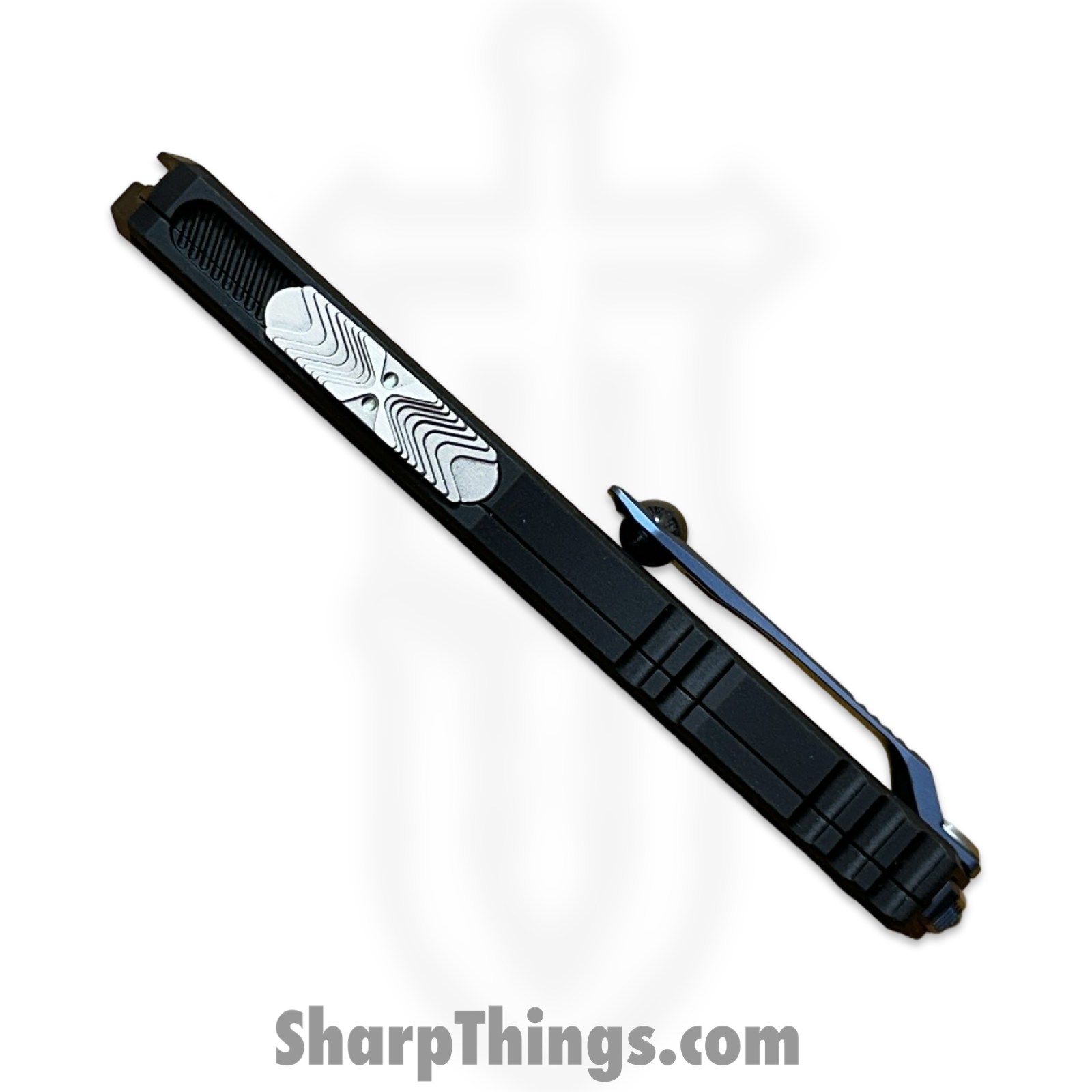 Microtech - 1242-16MS2 - Marfione Select Cypher II - OTF Auto - Blued Baker Forge Coppermai Damascus Dagger - Hefted Alloy - Black/Blue - Image 3