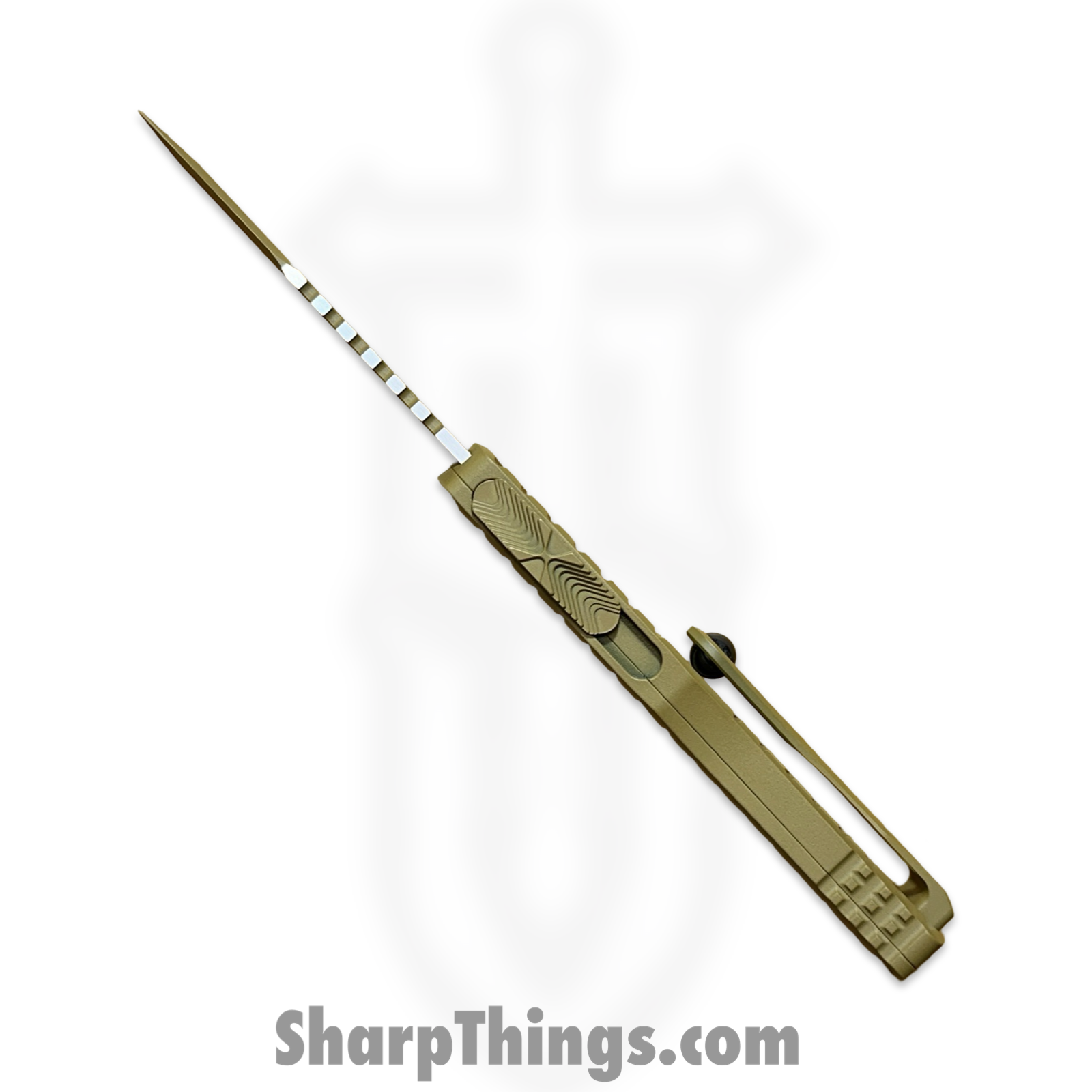 Microtech - 919-1FRCRAS - Signature Series Hera - OTF Auto - Cerakote RAL-800 Hellhound Tanto - 6061-T6 Aluminum - Tan - Image 8