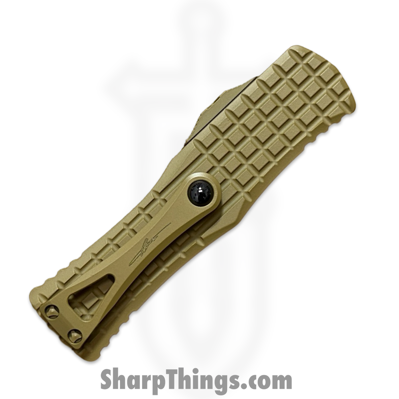 Microtech - 919-1FRCRAS - Signature Series Hera - OTF Auto - Cerakote RAL-800 Hellhound Tanto - 6061-T6 Aluminum - Tan - Image 4