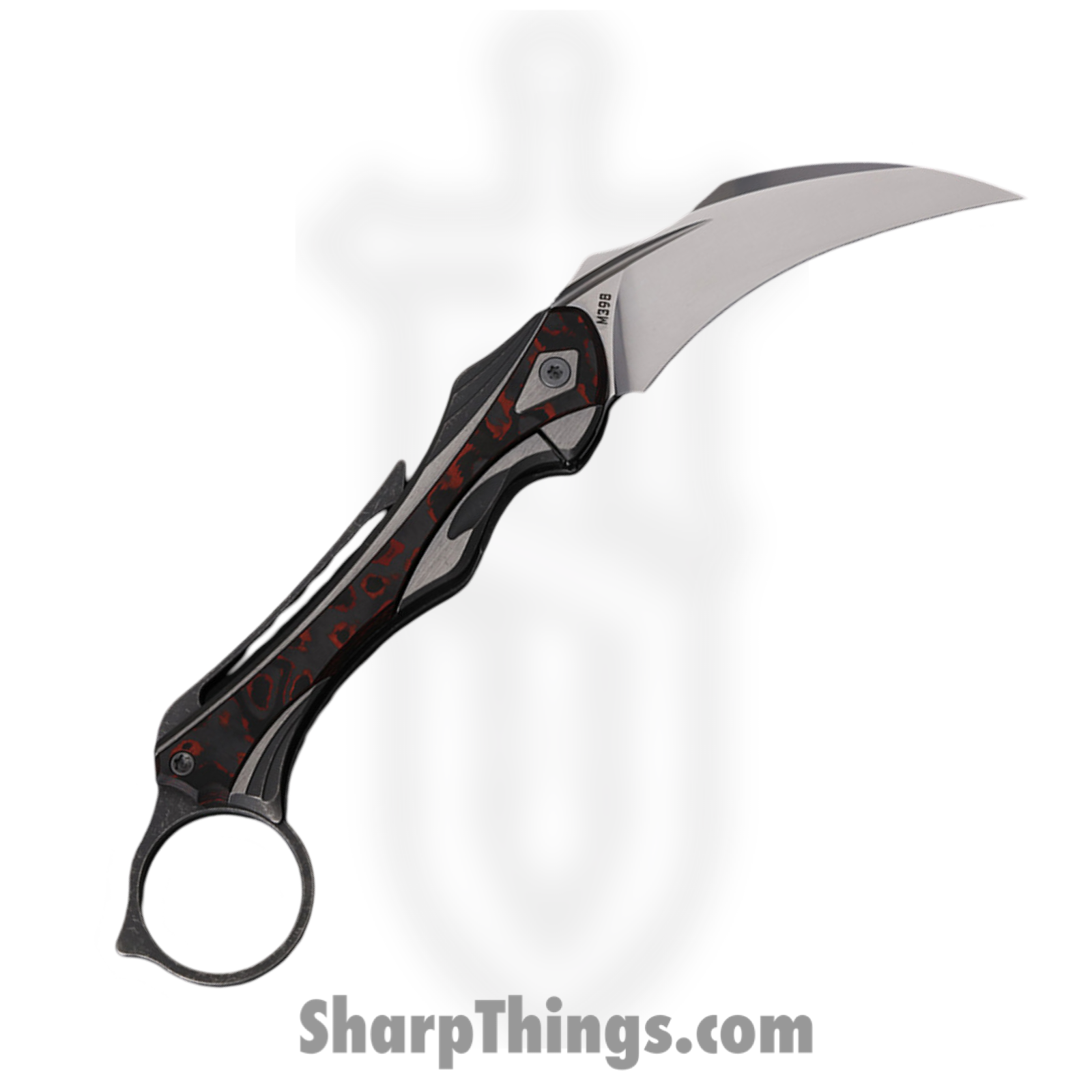 Poikilo Blade - PBTDDSW - Thorny Devil - Folding Knife - Bohler M398 Dark Stonewash Hawksbill - Titanium Fat Carbon Fiber Inlays - Red - Image 2