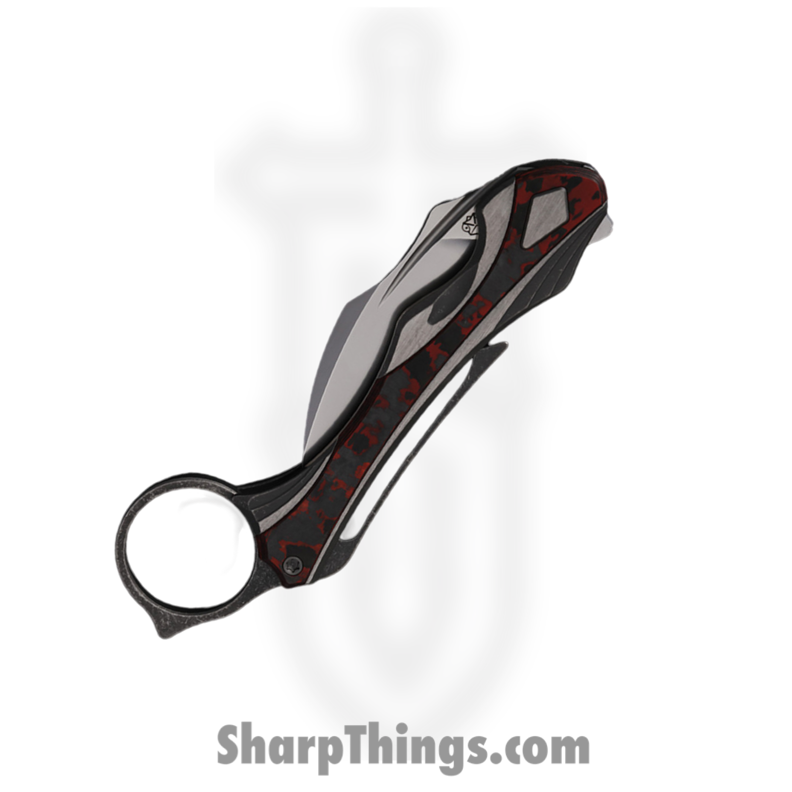Poikilo Blade - PBTDDSW - Thorny Devil - Folding Knife - Bohler M398 Dark Stonewash Hawksbill - Titanium Fat Carbon Fiber Inlays - Red - Image 3