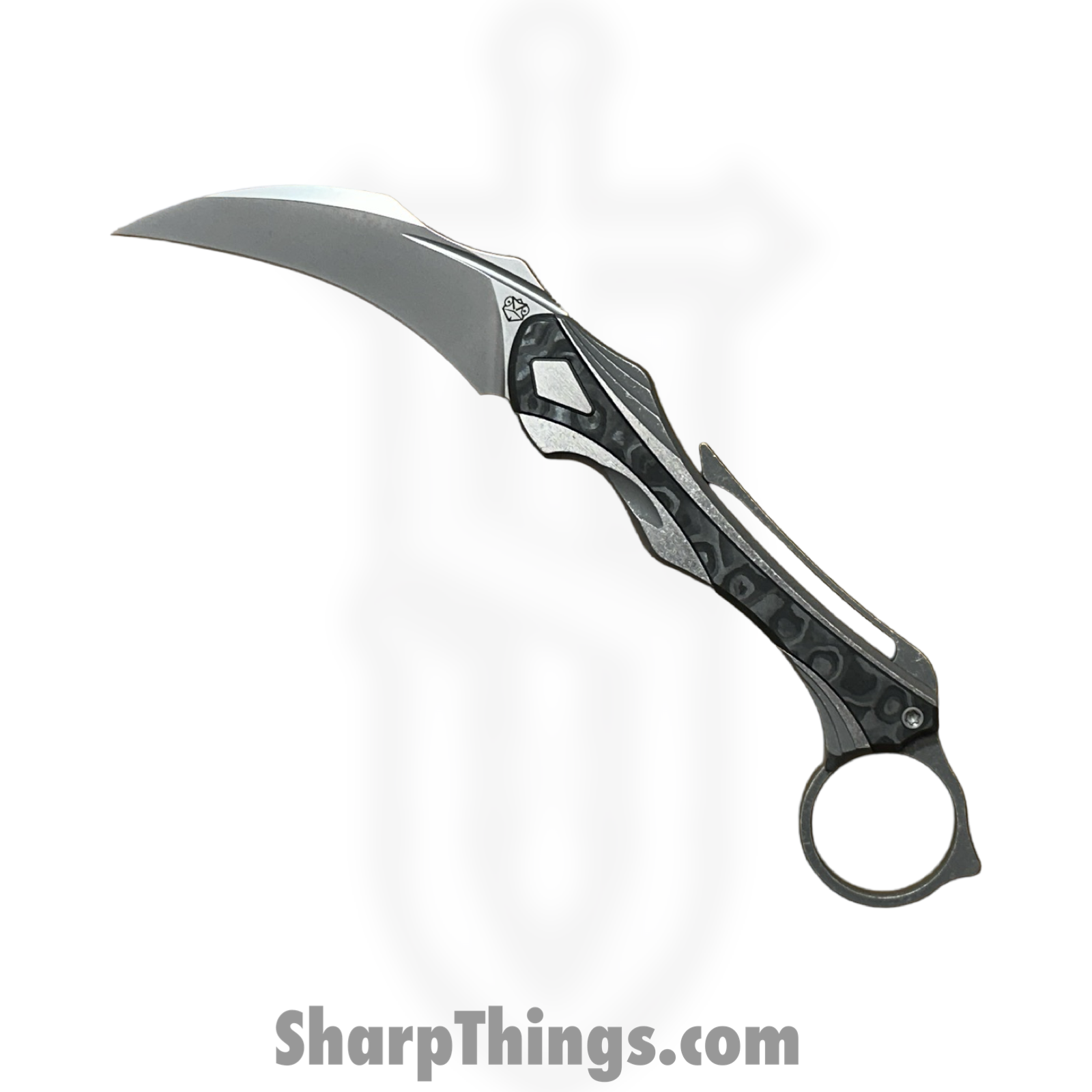 Poikilo Blade - PBTD - Thorny Devil - Folding Knife - Bohler M398 Dark Stonewash Hawksbill - Titanium Fat Carbon Fiber Inlays - Black