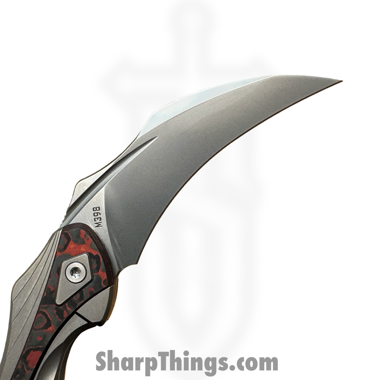 Poikilo Blade - PBTDPSW - Thorny Devil - Folding Knife - Bohler M398 Pearlescent Stonewash Hawksbill - Titanium Fat Carbon Fiber Inlays - Red - Image 12