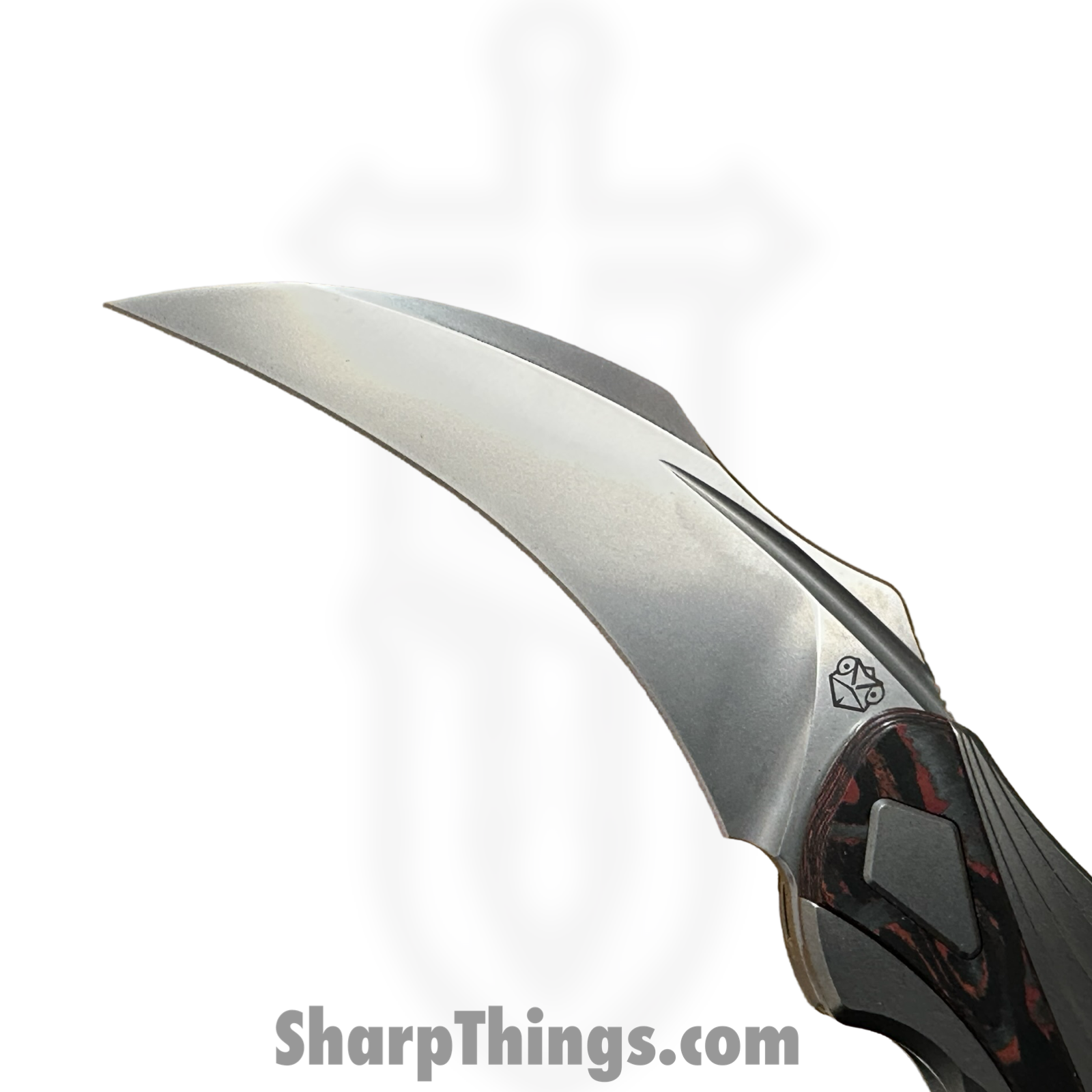 Poikilo Blade - PBTDPSW - Thorny Devil - Folding Knife - Bohler M398 Pearlescent Stonewash Hawksbill - Titanium Fat Carbon Fiber Inlays - Red - Image 11