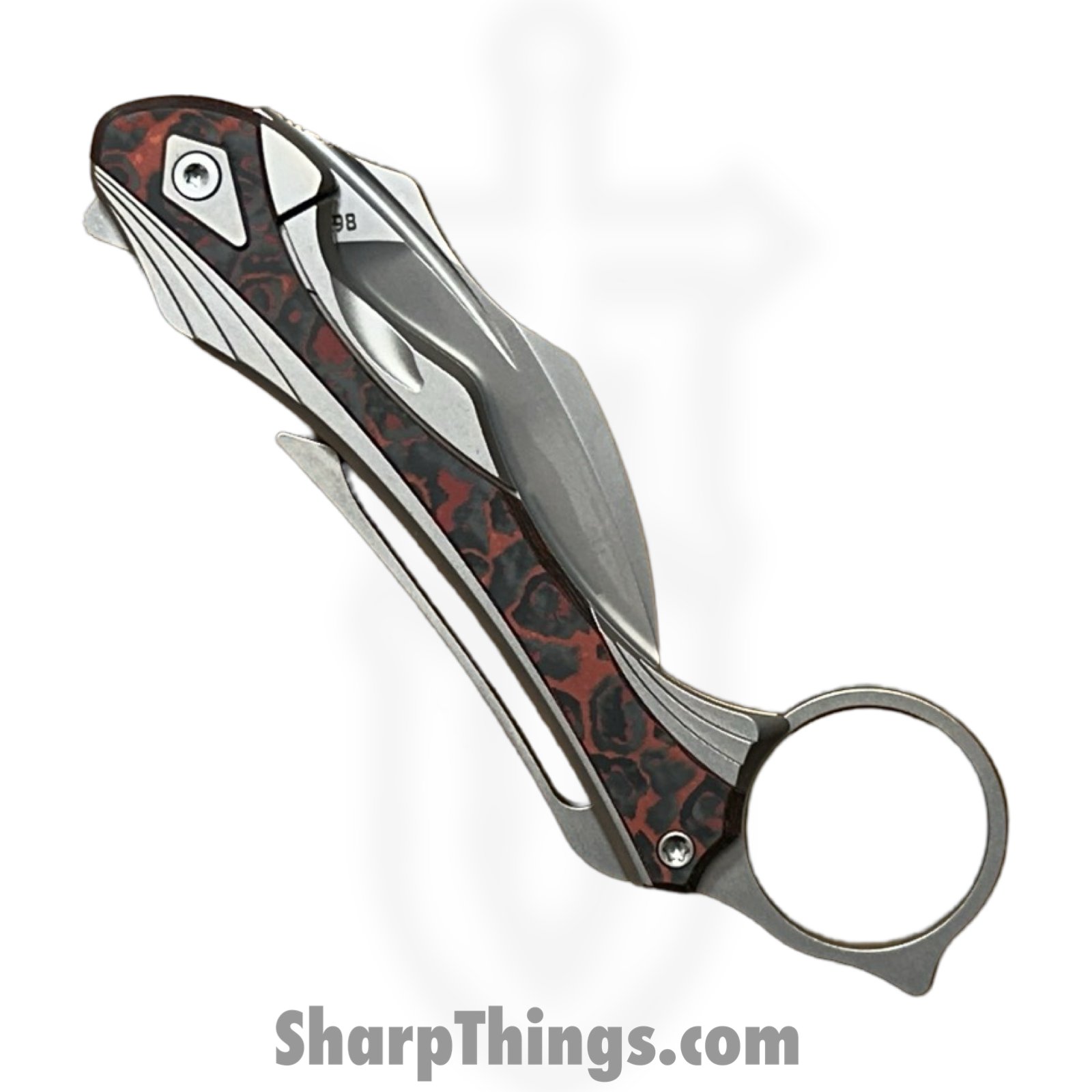 Poikilo Blade - PBTDPSW - Thorny Devil - Folding Knife - Bohler M398 Pearlescent Stonewash Hawksbill - Titanium Fat Carbon Fiber Inlays - Red - Image 10