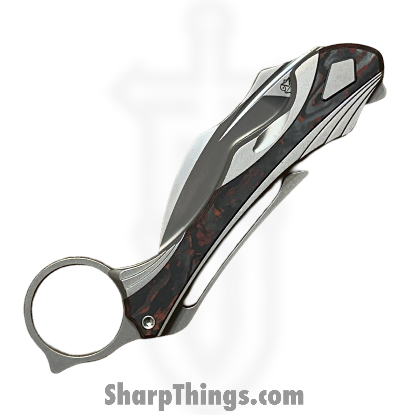 Poikilo Blade - PBTDPSW - Thorny Devil - Folding Knife - Bohler M398 Pearlescent Stonewash Hawksbill - Titanium Fat Carbon Fiber Inlays - Red - Image 9