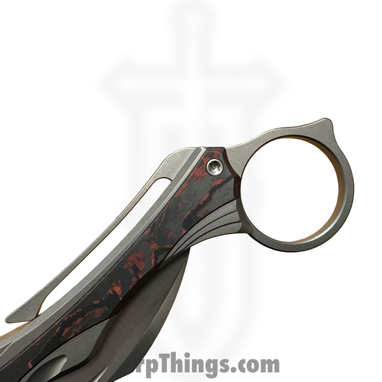 Poikilo Blade - PBTDPSW - Thorny Devil - Folding Knife - Bohler M398 Pearlescent Stonewash Hawksbill - Titanium Fat Carbon Fiber Inlays - Red - Image 5