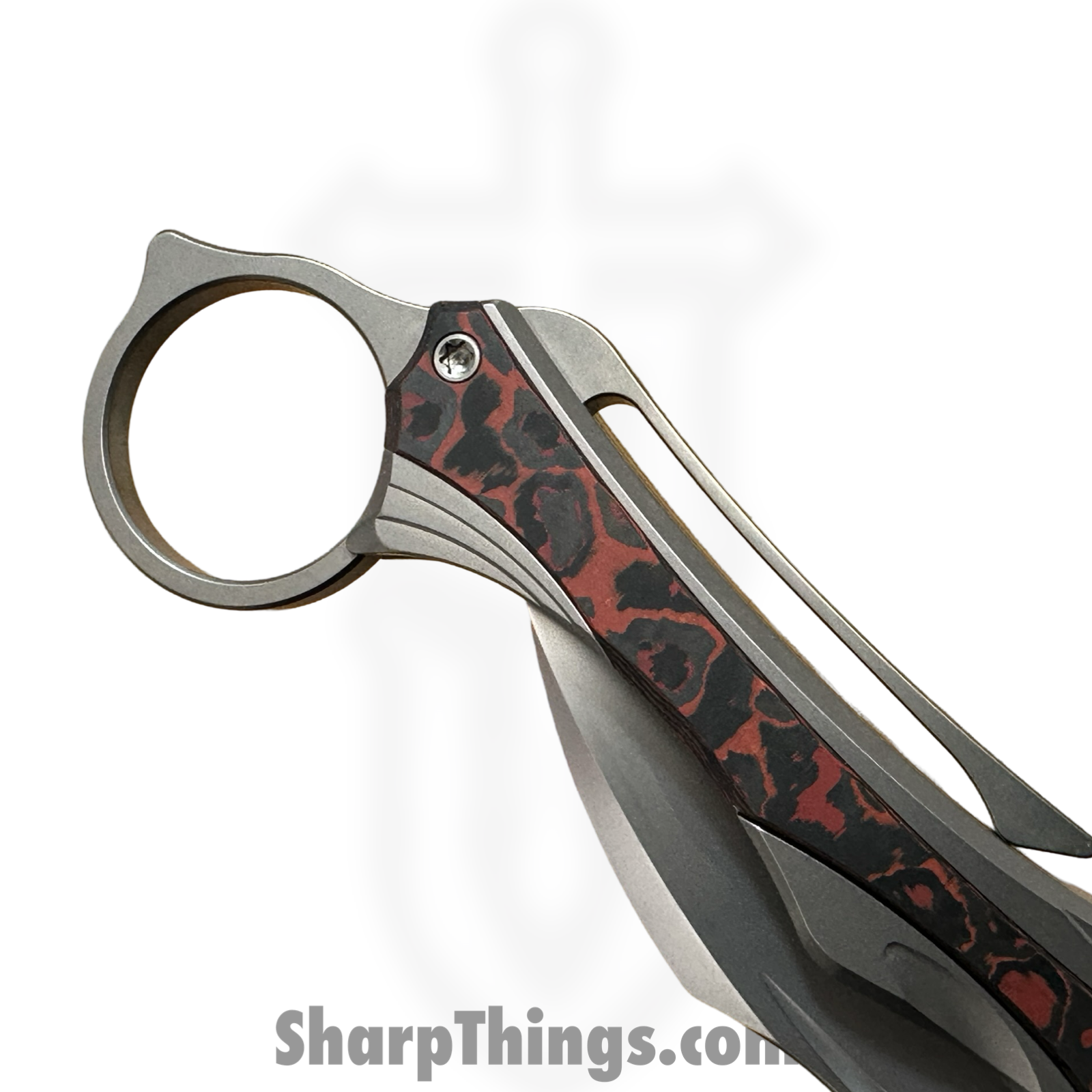 Poikilo Blade - PBTDPSW - Thorny Devil - Folding Knife - Bohler M398 Pearlescent Stonewash Hawksbill - Titanium Fat Carbon Fiber Inlays - Red - Image 4