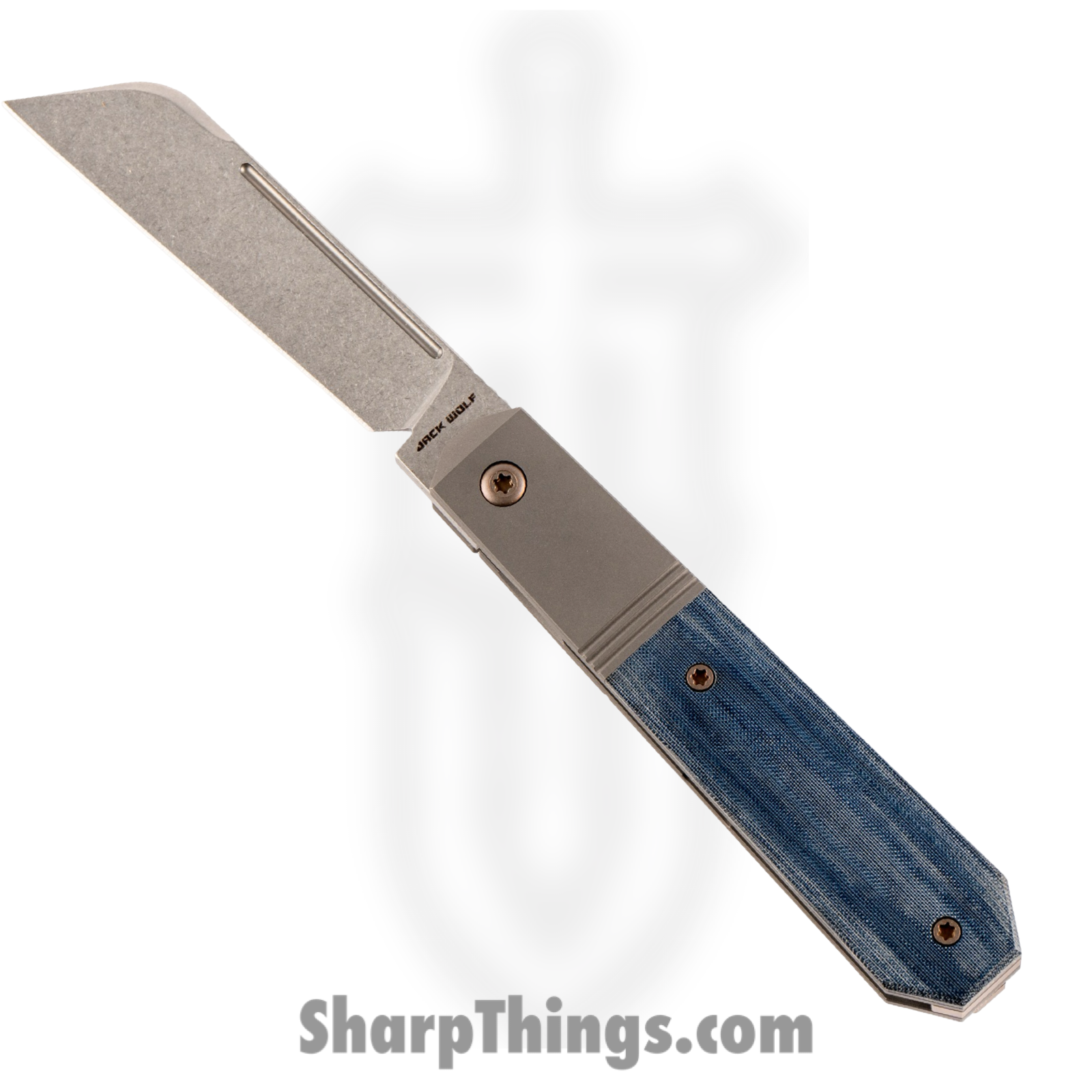 Jack Wolf Knives - AFTER-02-LIN-MIC-BLU - After Hours Jack - Folding Knife - S90V Stonewash Barlow - Linen Micarta - Blue