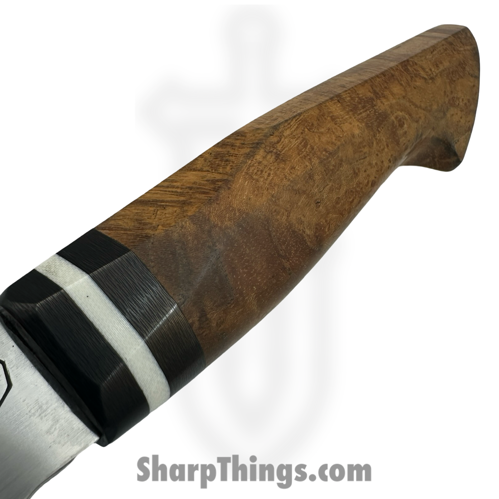 Royalty Rings Co. - RRC-Kirpet-01 - Kiritsuke petty - Fixed Blade Knife - AEB-L Satin Kiritsuke - Teakwood Burl - Brown/Black/White - Image 4