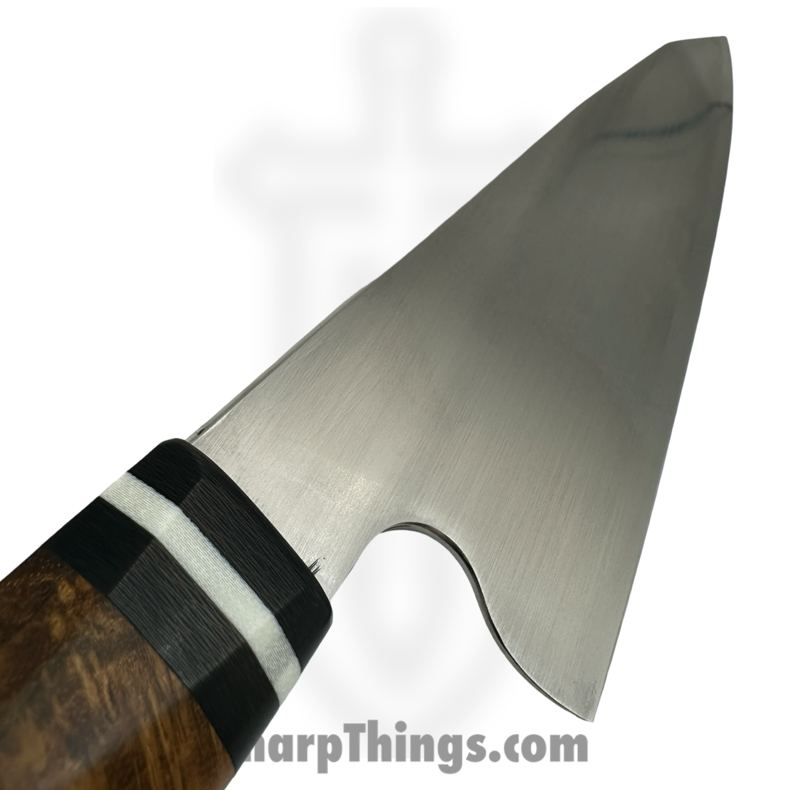 Royalty Rings Co. - RRC-Kirpet-01 - Kiritsuke petty - Fixed Blade Knife - AEB-L Satin Kiritsuke - Teakwood Burl - Brown/Black/White - Image 3