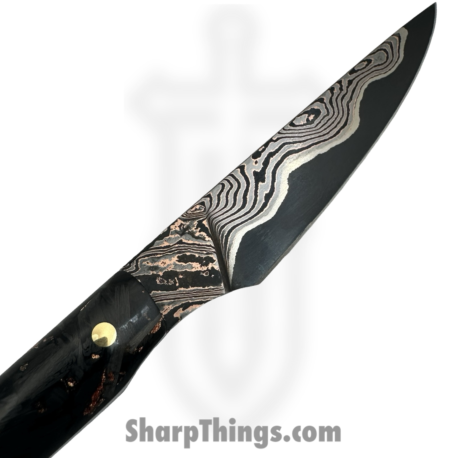 Royalty Rings Co. - RRC-FldScl-01 - Feild Scalpel - Fixed Blade Knife - Baker Forge Copper Mai Damascus Straight Back - Carbon Fiber - Black/Copper - Image 2