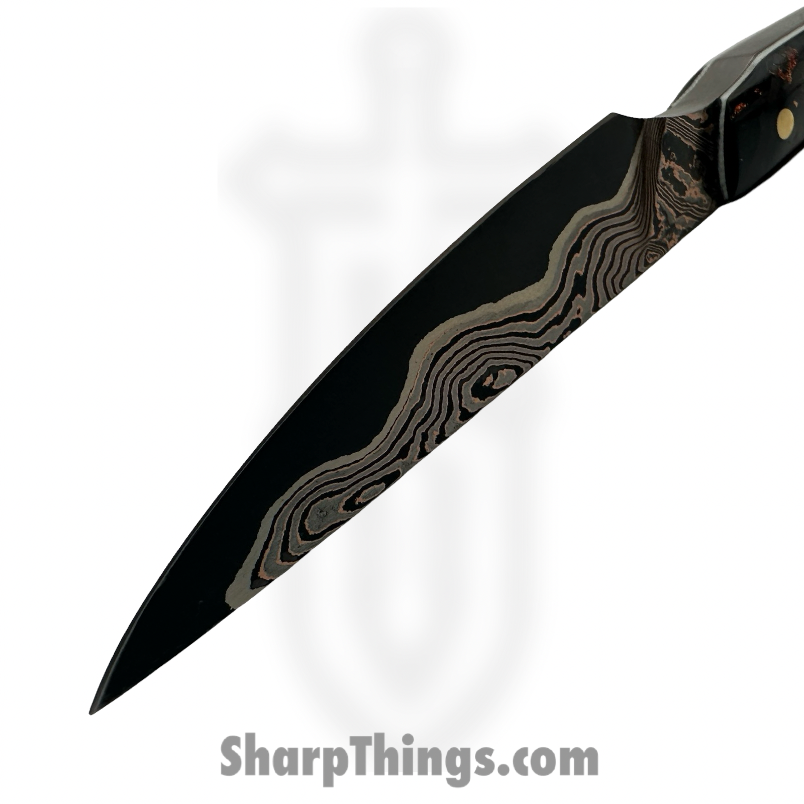 Royalty Rings Co. - RRC-FldScl-01 - Feild Scalpel - Fixed Blade Knife - Baker Forge Copper Mai Damascus Straight Back - Carbon Fiber - Black/Copper - Image 3