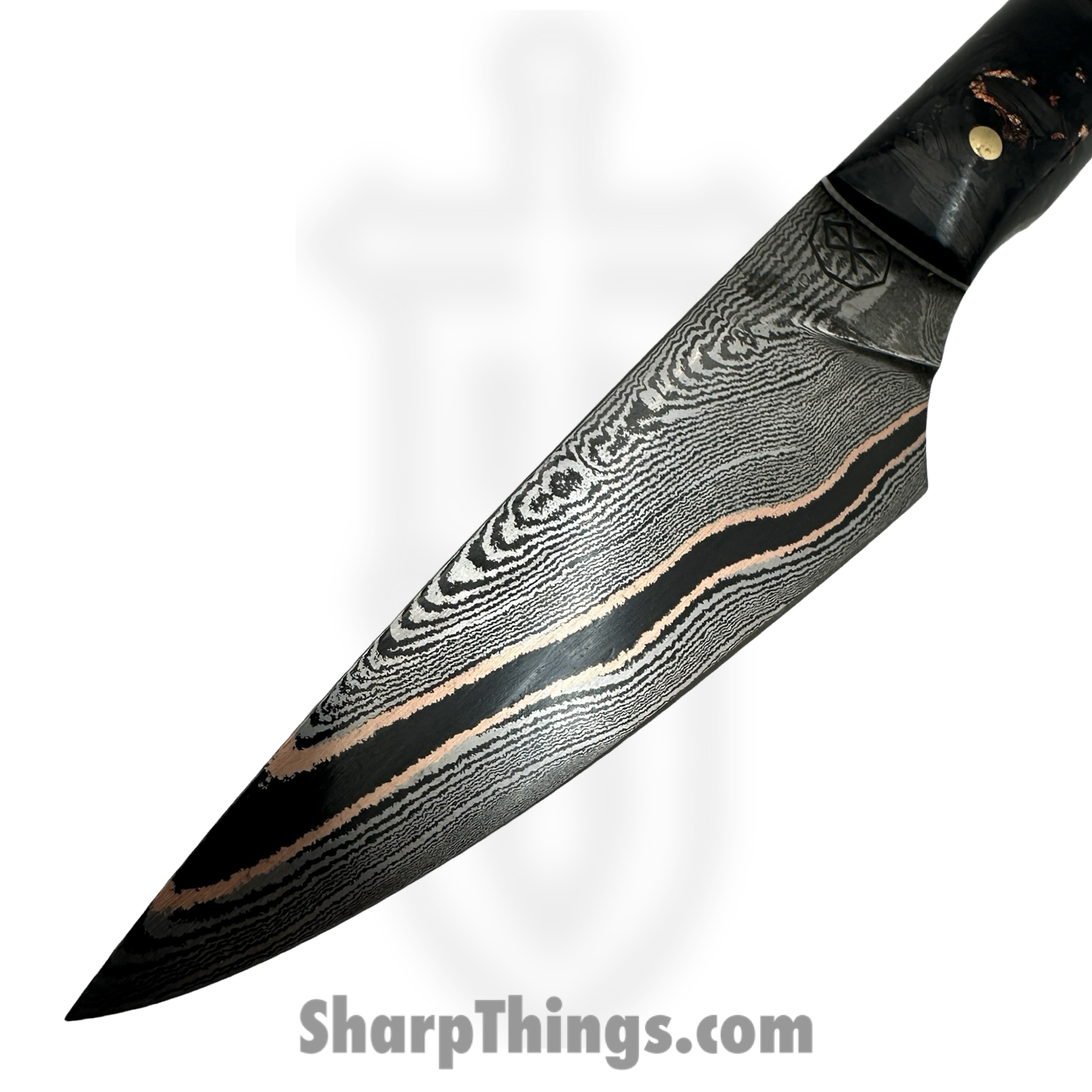 Royalty Rings Co. - RRC-Fldpet-01 - Feild petty - Fixed Blade Knife - Baker Forge Copper Mai Damascus Drop Point - Carbon Fiber - Black/Copper - Image 3