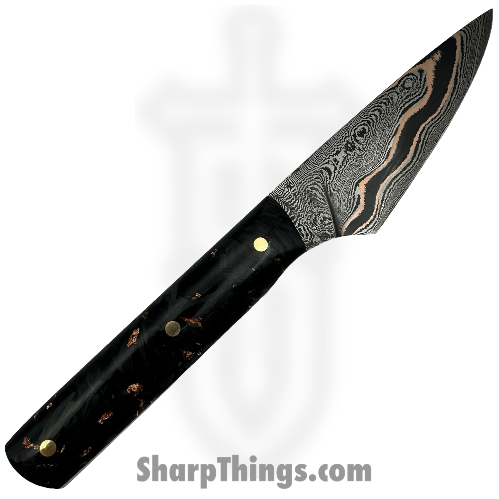 Royalty Rings Co. - RRC-Fldpet-01 - Feild petty - Fixed Blade Knife - Baker Forge Copper Mai Damascus Drop Point - Carbon Fiber - Black/Copper - Image 2