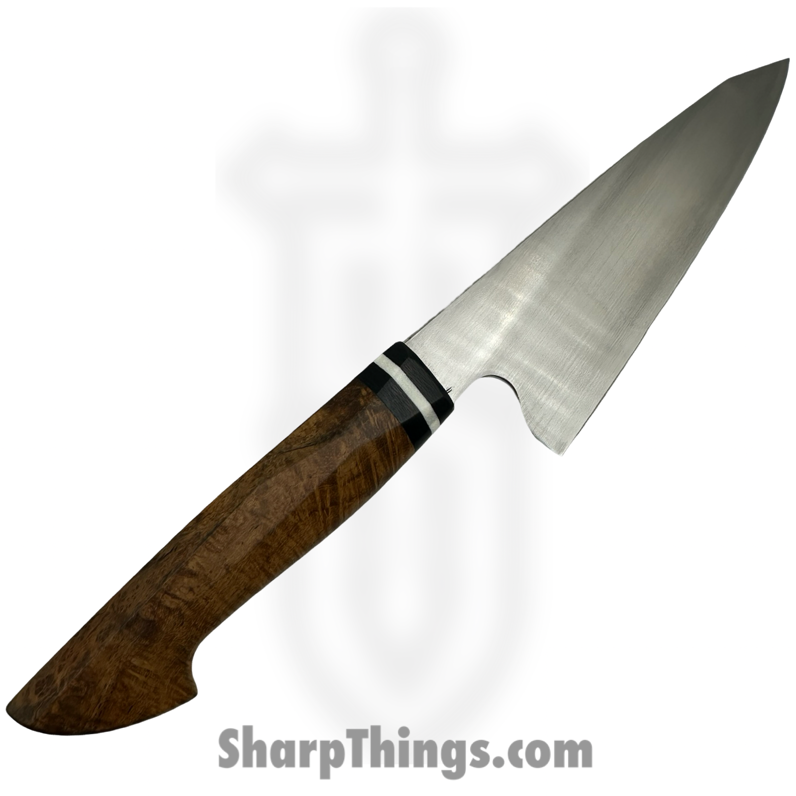Royalty Rings Co. - RRC-Kirpet-01 - Kiritsuke petty - Fixed Blade Knife - AEB-L Satin Kiritsuke - Teakwood Burl - Brown/Black/White - Image 2