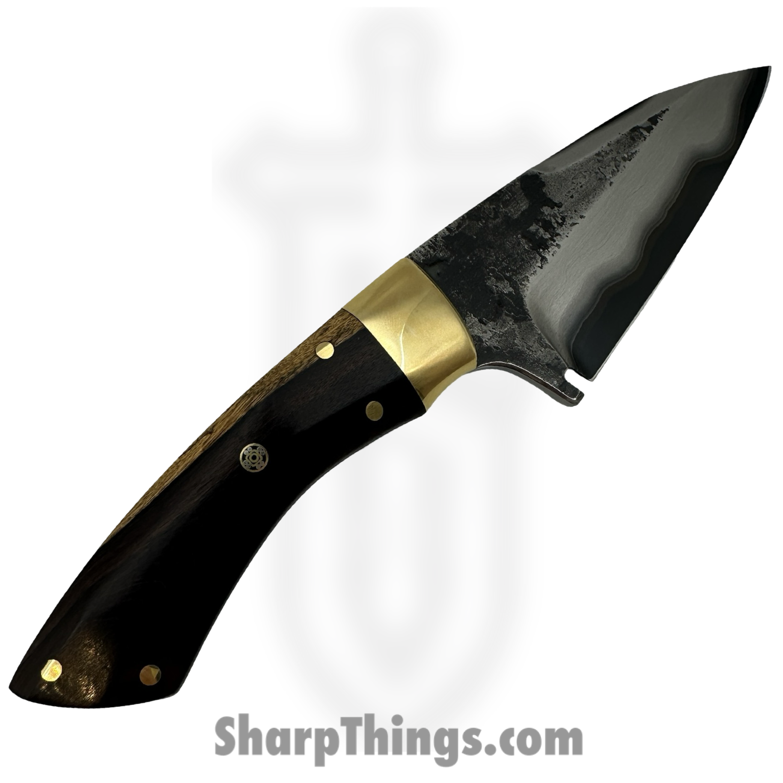 Royalty Rings Co. - RRC-Osso-01 - Osso - Fixed Blade Knife - 410/80crv2 Damascus Wharncliffe - Bolivian Rosewood - Brass Bolster - Image 2