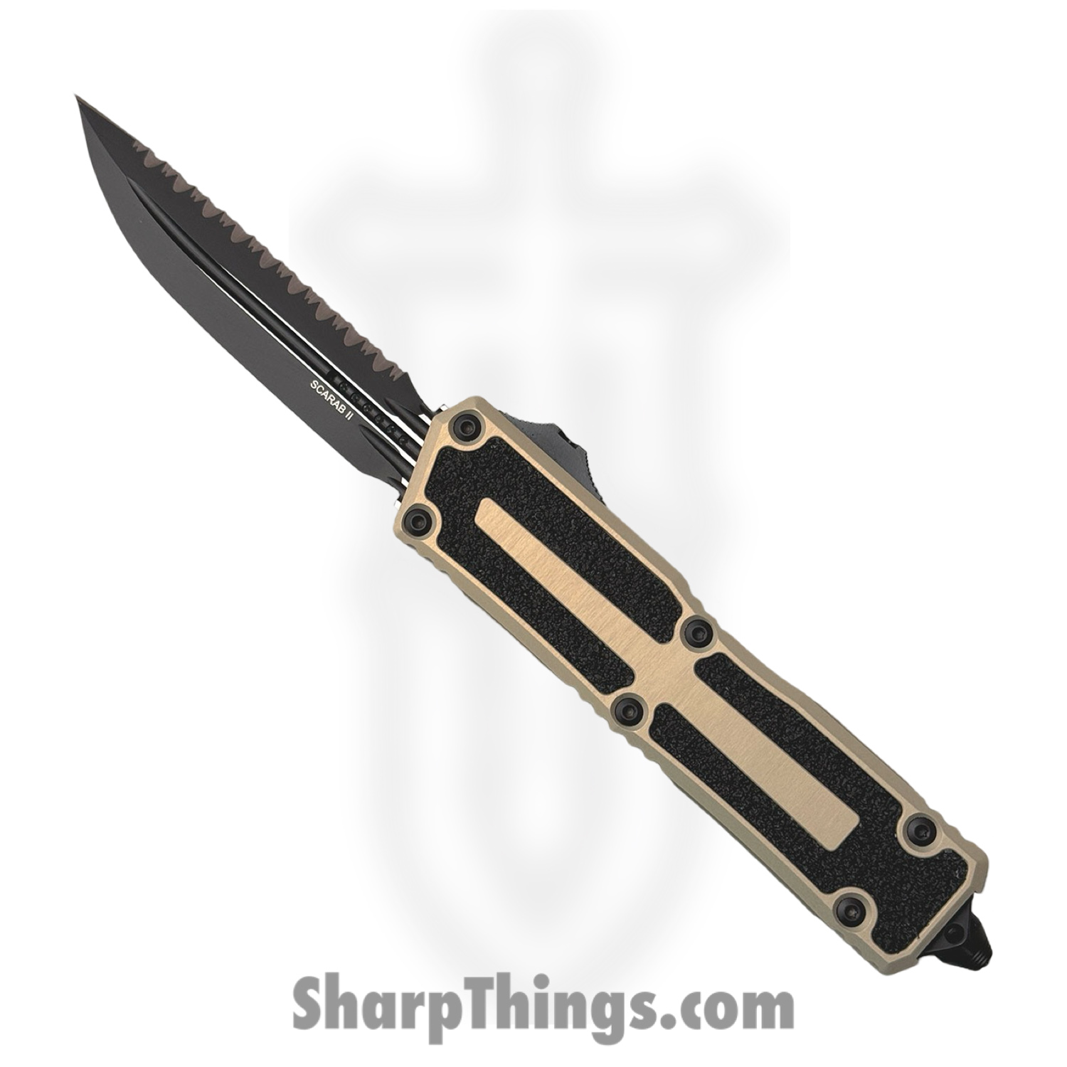 Microtech - 1180-3SN - Scarab II - OTF Auto - M390MK Coated Drop Point F/S - Alumium with Traction Tape Inserts - Tan