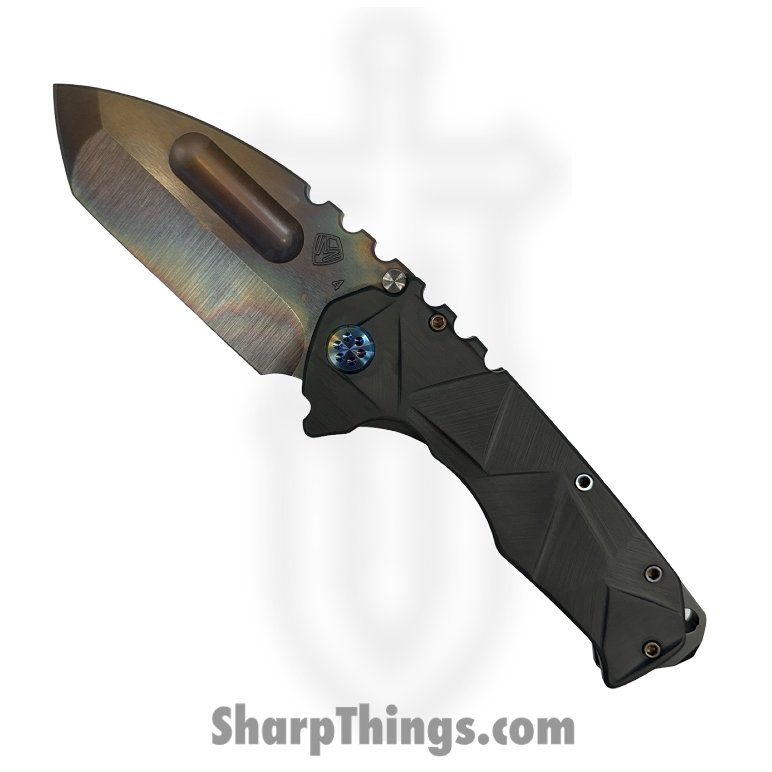 Medford Knife and Tool - 121724B - Prae Ti - Folding Knife - S45VN Vulcan Tanto - "Stained Glass" Titanium - Black