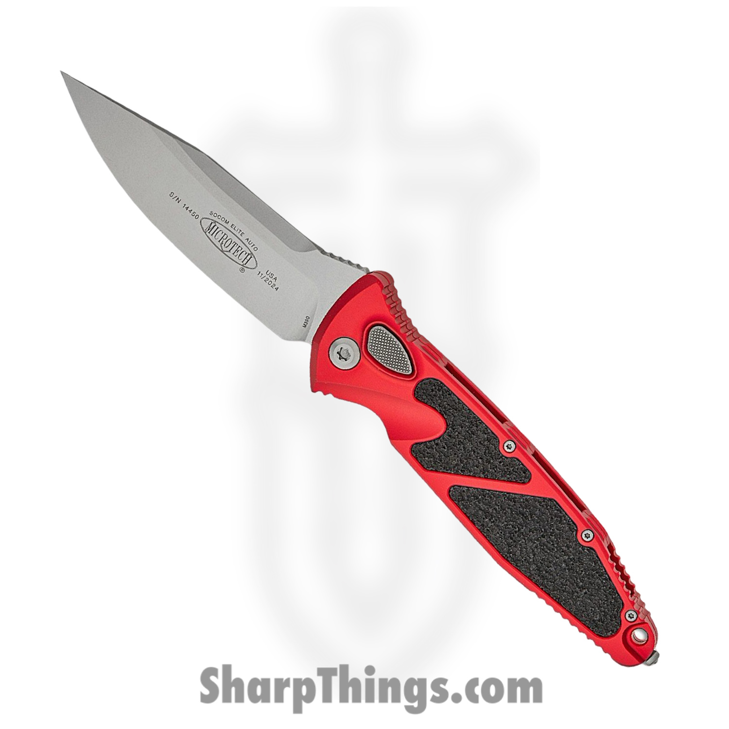Microtech - 160A-10RD - Socom Elite - Folding Knife - M390, 204P, Elmax, or XHP Stonewash Clip Point - Aluminum with Textured Inserts - Red