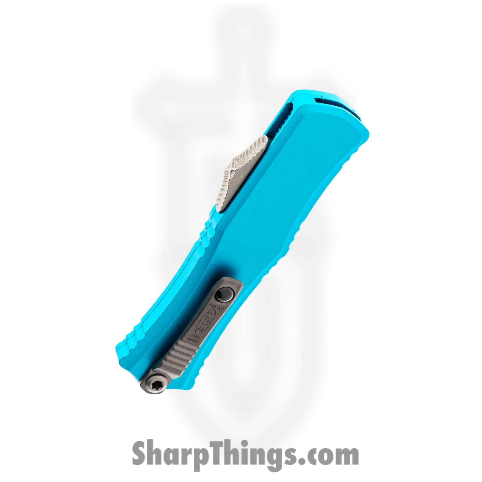 Microtech - 1701M-10TQ - Mini Hera II - OTF Auto - M390MK Stonewash Drop Point - Aluminum - Turquoise - Image 4
