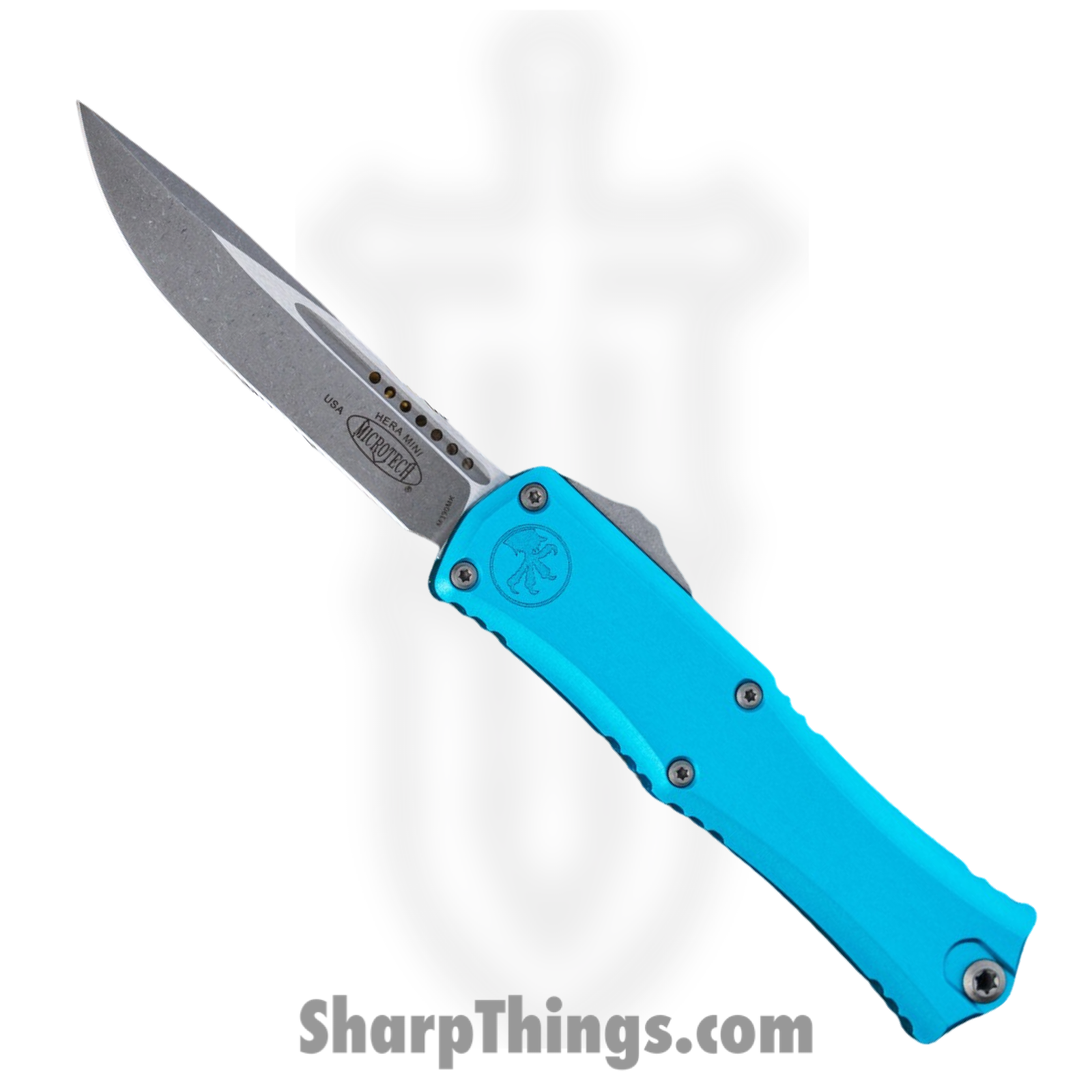 Microtech - 1703M-10APTQ - Mini Hera II - OTF Auto - M390MK Apocalyptic Drop Point - Aluminum - Turquoise