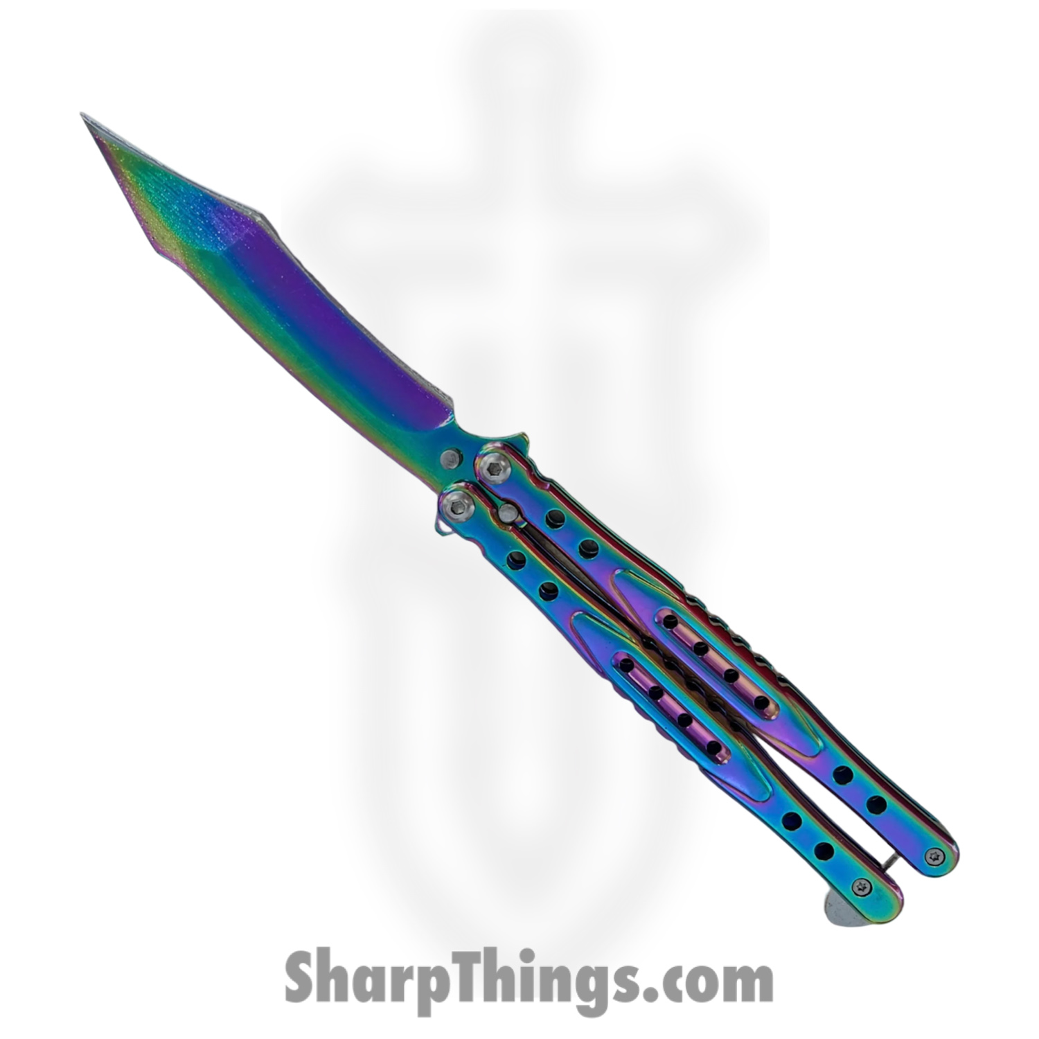 PTC - BF-203-2 - Butterfly - Balisong - 1065 Surgical Steel Coated Reverse Tanto - Stainless - Rainbow
