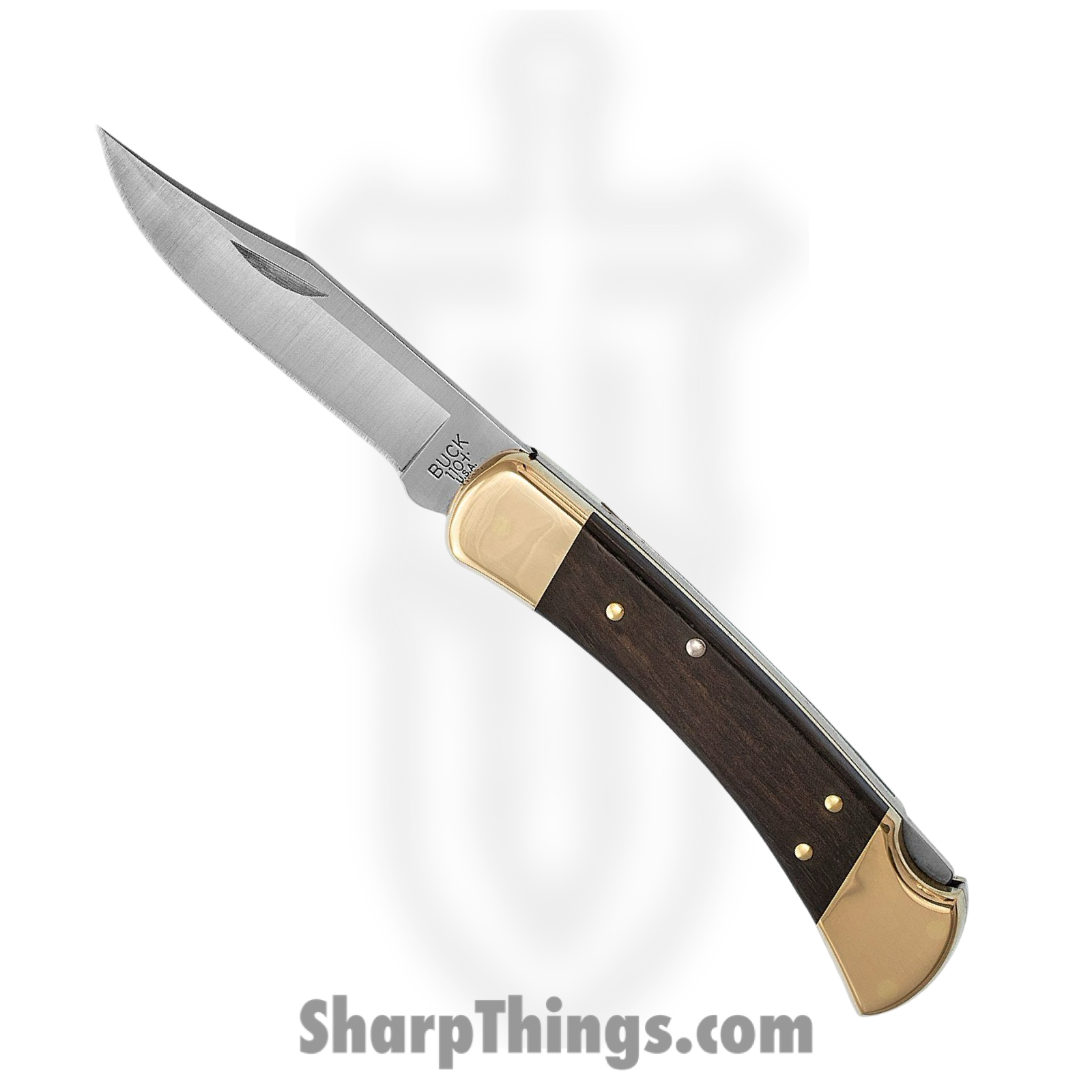 Buck - BU110BRS-B - Hunter - Folding Knife - 420 HC Satin Clip Point - Ebony - Brown Brass
