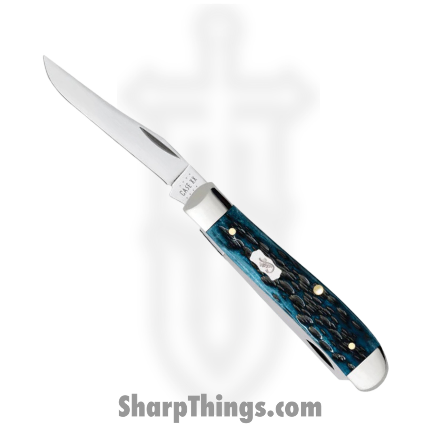 Case Cutlery - CA51852 - Mini Trapper - Folding Knife - Tru-Sharp Stainless Polished Clip Spey - Peach Seed Jigged Bone - Blue - Image 4