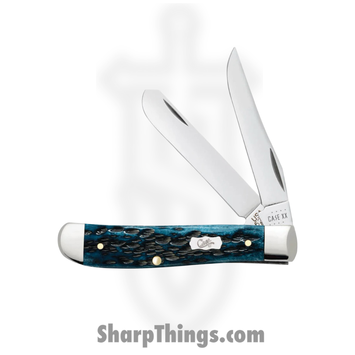 Case Cutlery - CA51852 - Mini Trapper - Folding Knife - Tru-Sharp Stainless Polished Clip Spey - Peach Seed Jigged Bone - Blue - Image 3